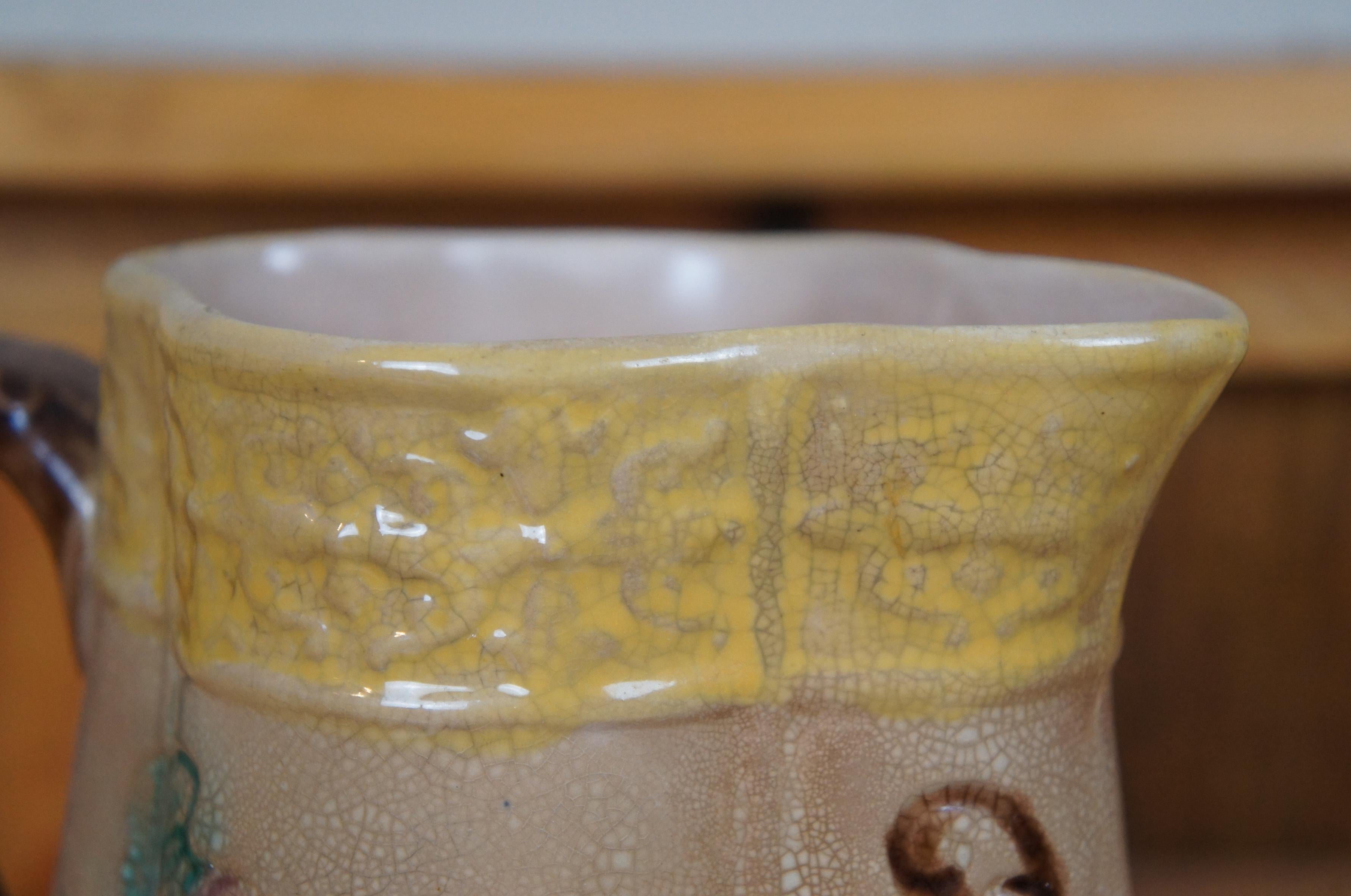 Antiker Majolika Quatrefoil Hundeholz Kirschbaum Cremefarbener Milchkännchenkrug Jug 8