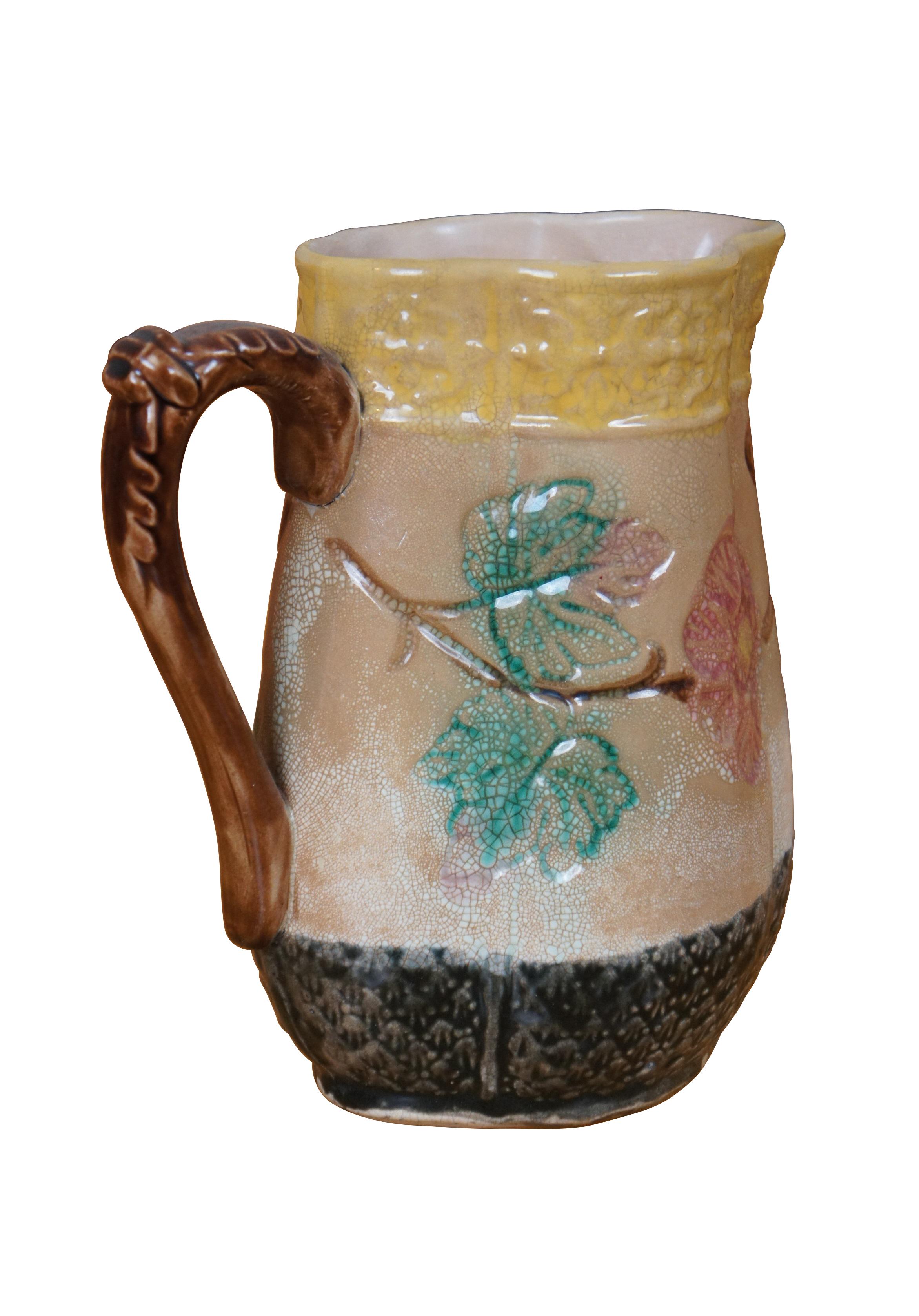 Antiker Majolika Quatrefoil Hundeholz Kirschbaum Cremefarbener Milchkännchenkrug Jug 8