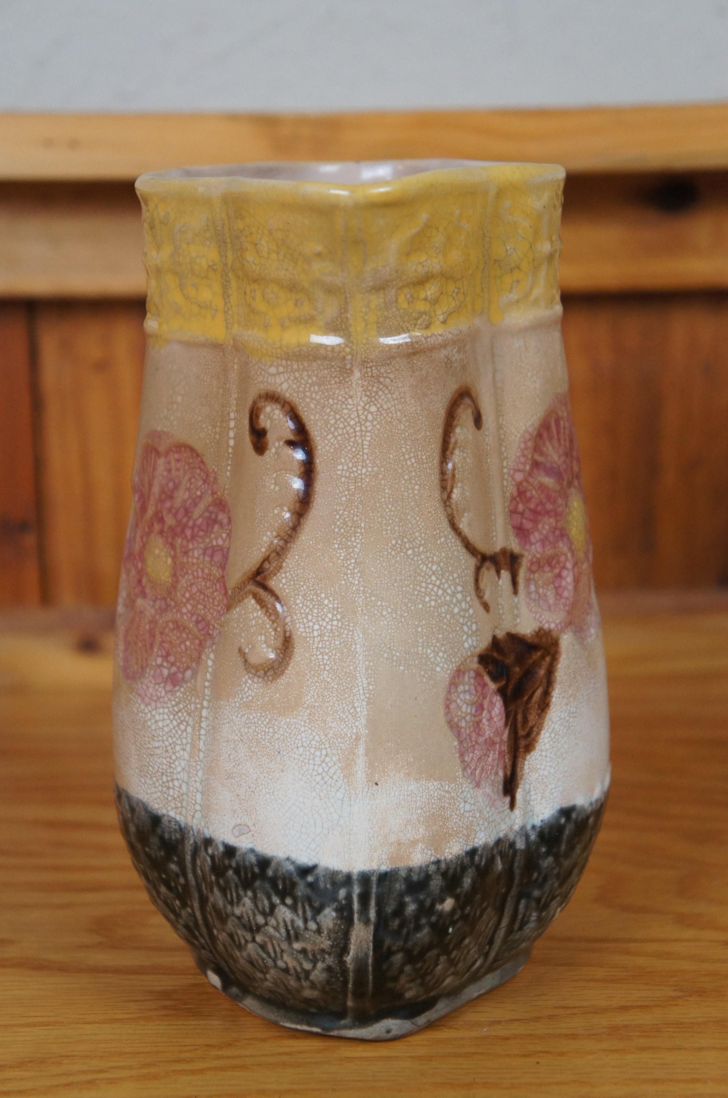 Antiker Majolika Quatrefoil Hundeholz Kirschbaum Cremefarbener Milchkännchenkrug Jug 8