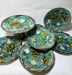 Antique majolica set Rörstrand Sweden 1 central peace and 6 plates