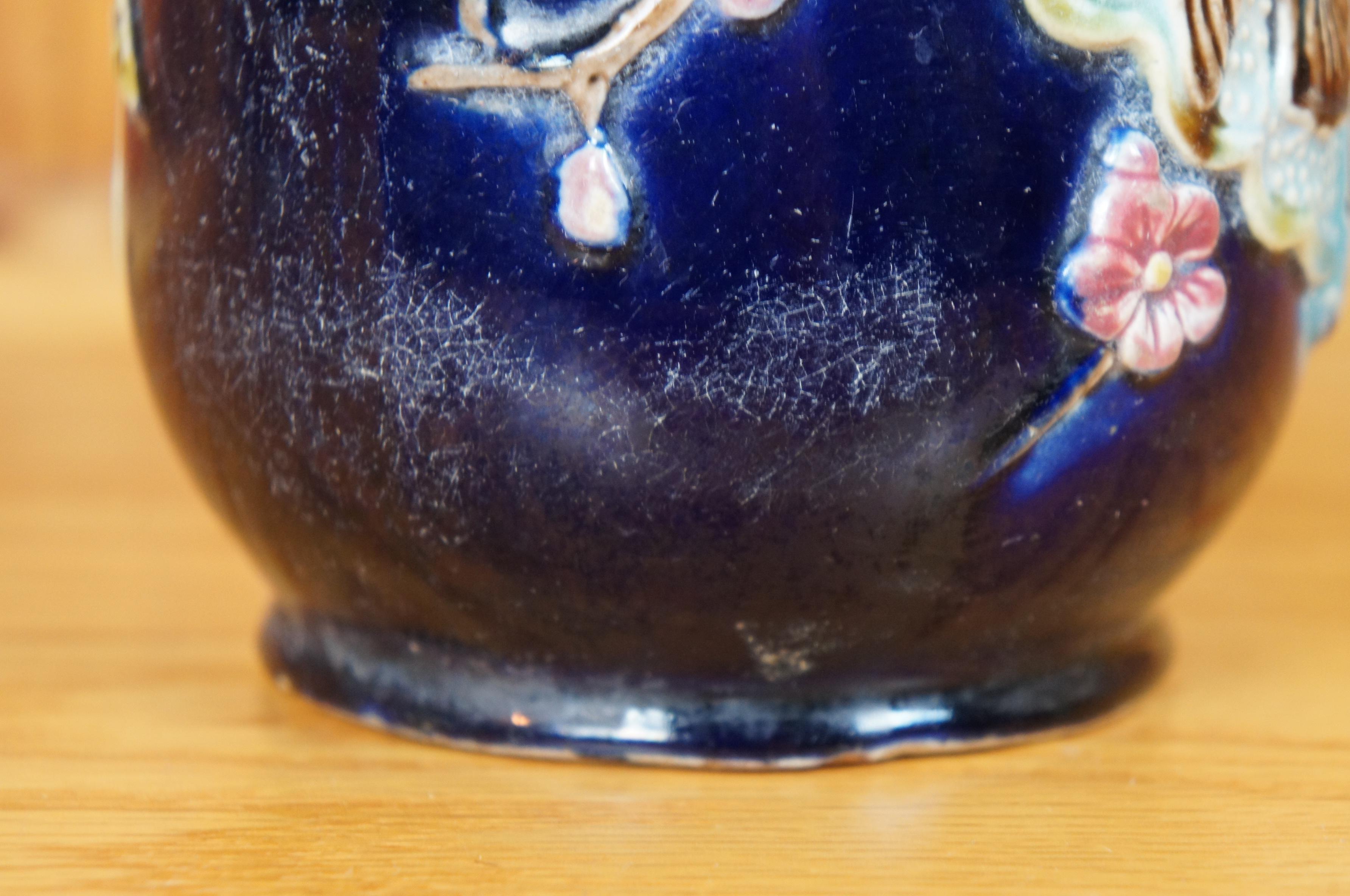 Antique Majolica Shorter & Boulton Chinese Fan Hummingbird Creamer Pitcher 7