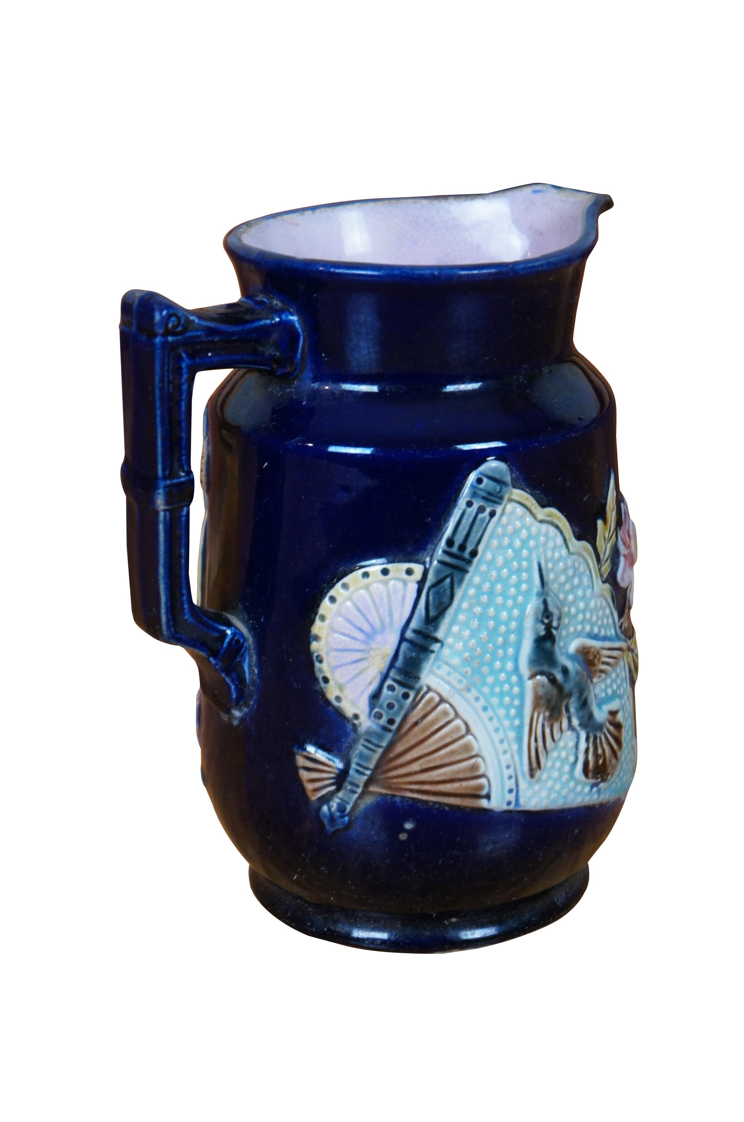 Victorian Antique Majolica Shorter & Boulton Chinese Fan Hummingbird Creamer Pitcher 7