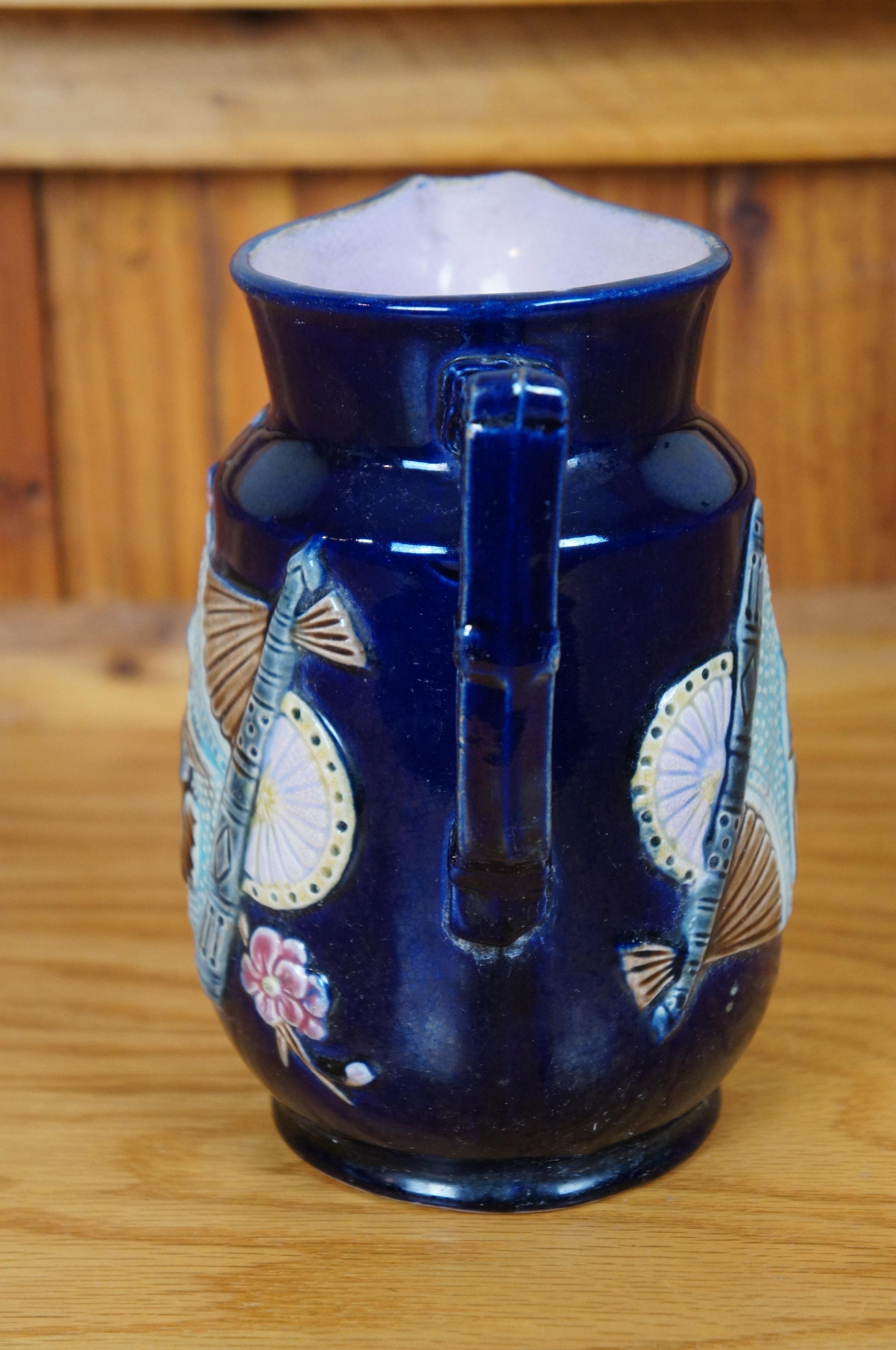19th Century Antique Majolica Shorter & Boulton Chinese Fan Hummingbird Creamer Pitcher 7