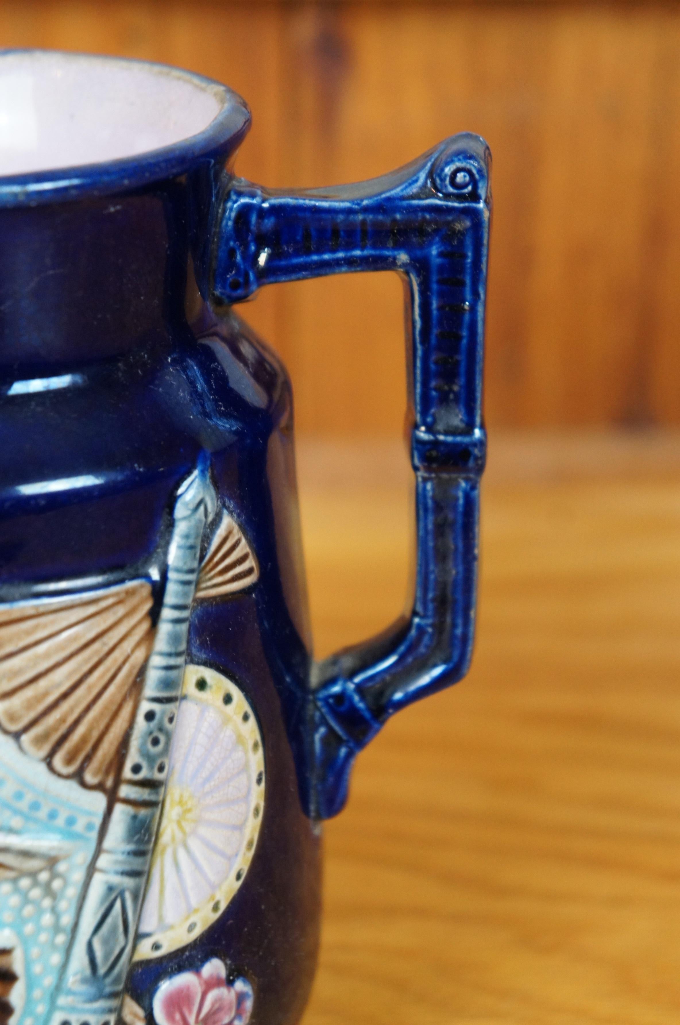 Antique Majolica Shorter & Boulton Chinese Fan Hummingbird Creamer Pitcher 7