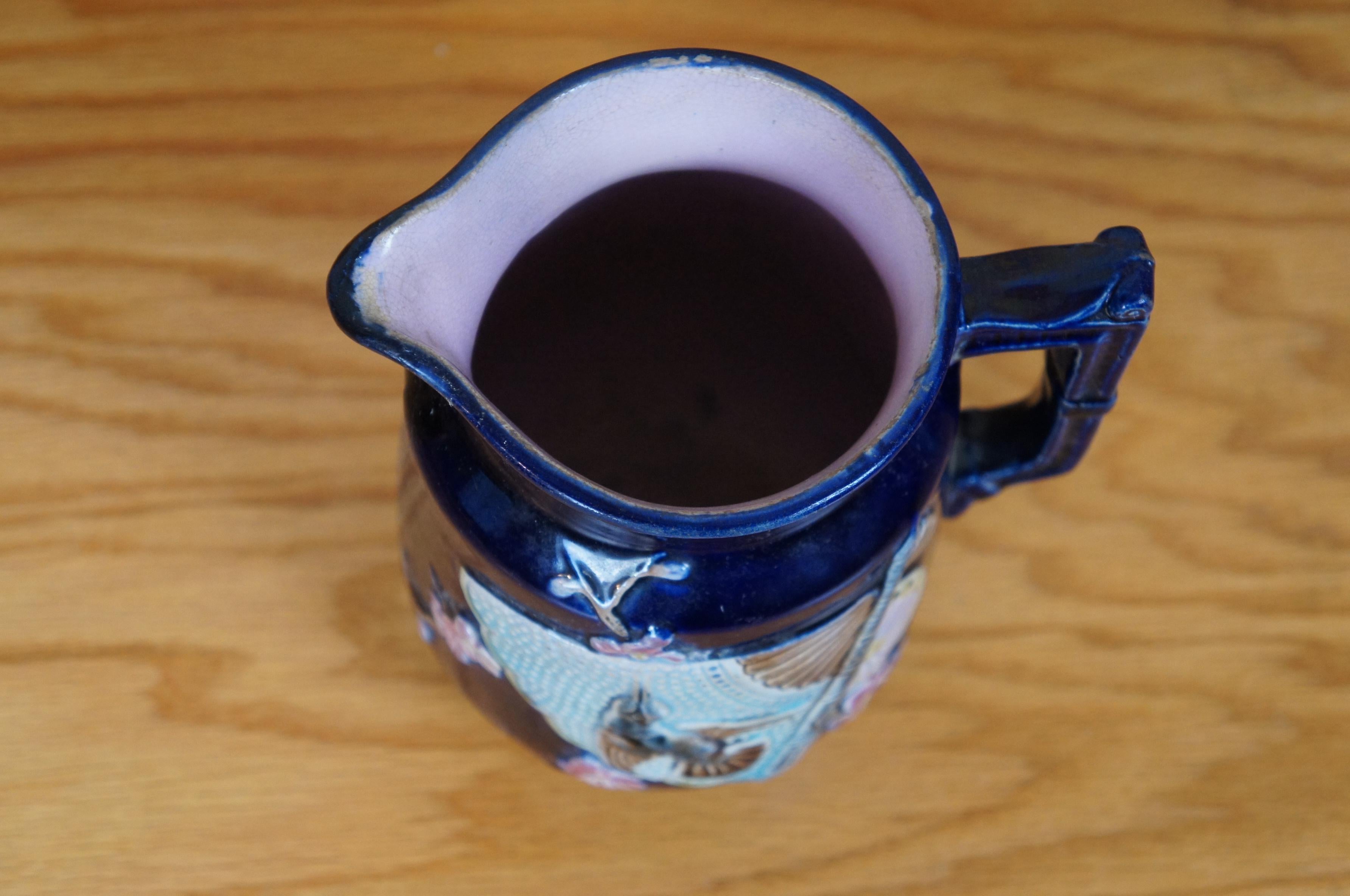 Antique Majolica Shorter & Boulton Chinese Fan Hummingbird Creamer Pitcher 7