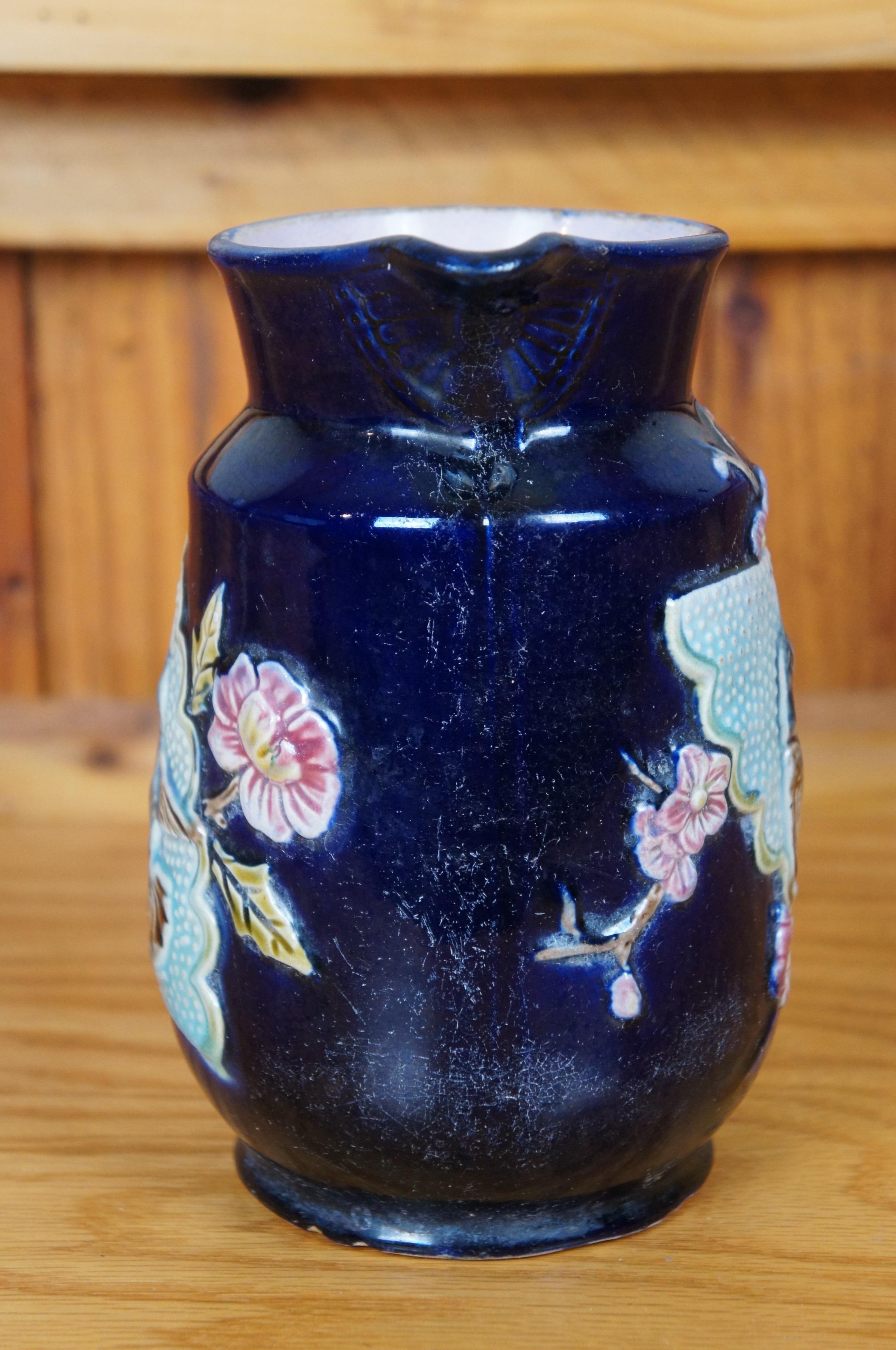 Antique Majolica Shorter & Boulton Chinese Fan Hummingbird Creamer Pitcher 7