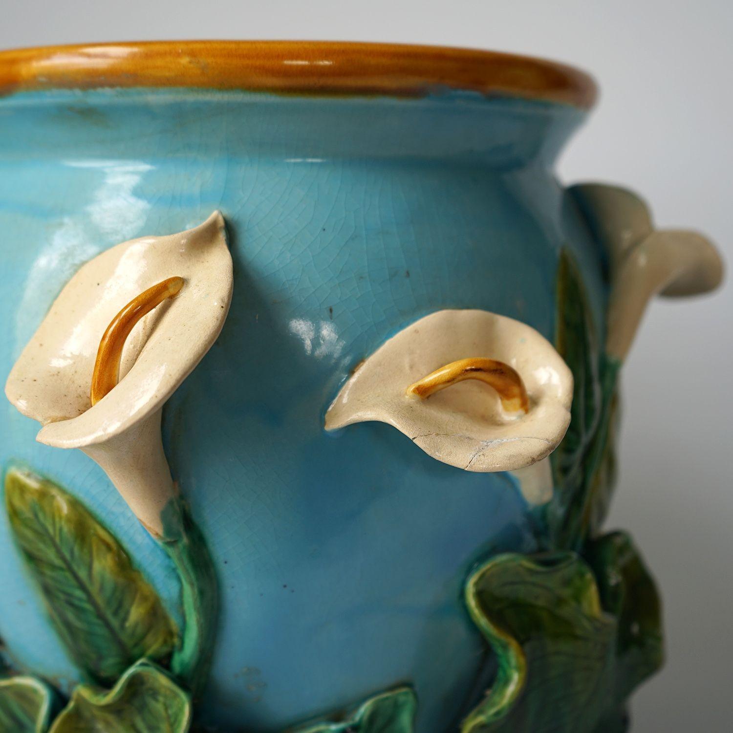 Late 19th Century Antique Majolica 'Swallow and Lily' Jardiniere by George Jones, 19th Century