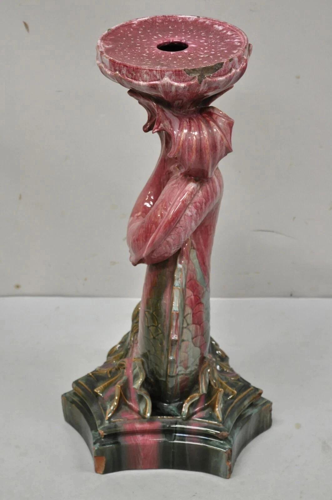 Antico piedistallo per piante in terracotta Delfino Serpente Rosa in vendita 3