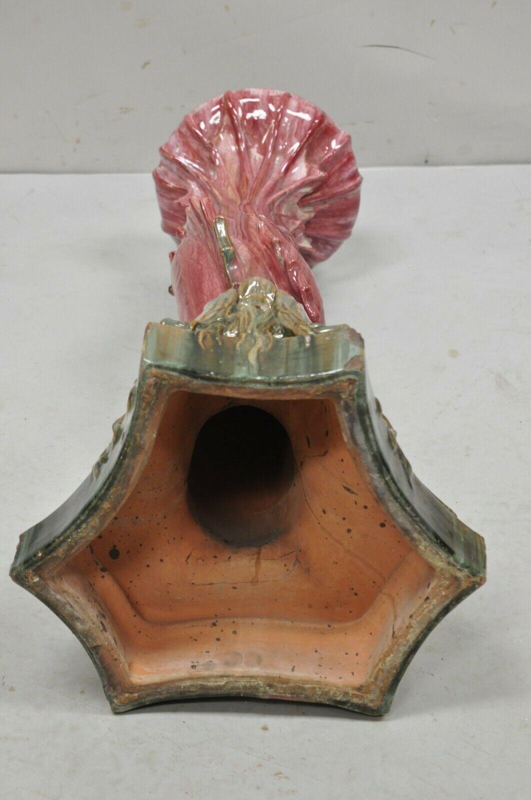 Antique Majolica Terracotta Pottery Dolphin Serpent Pink Plant Stand Pedestal For Sale 5