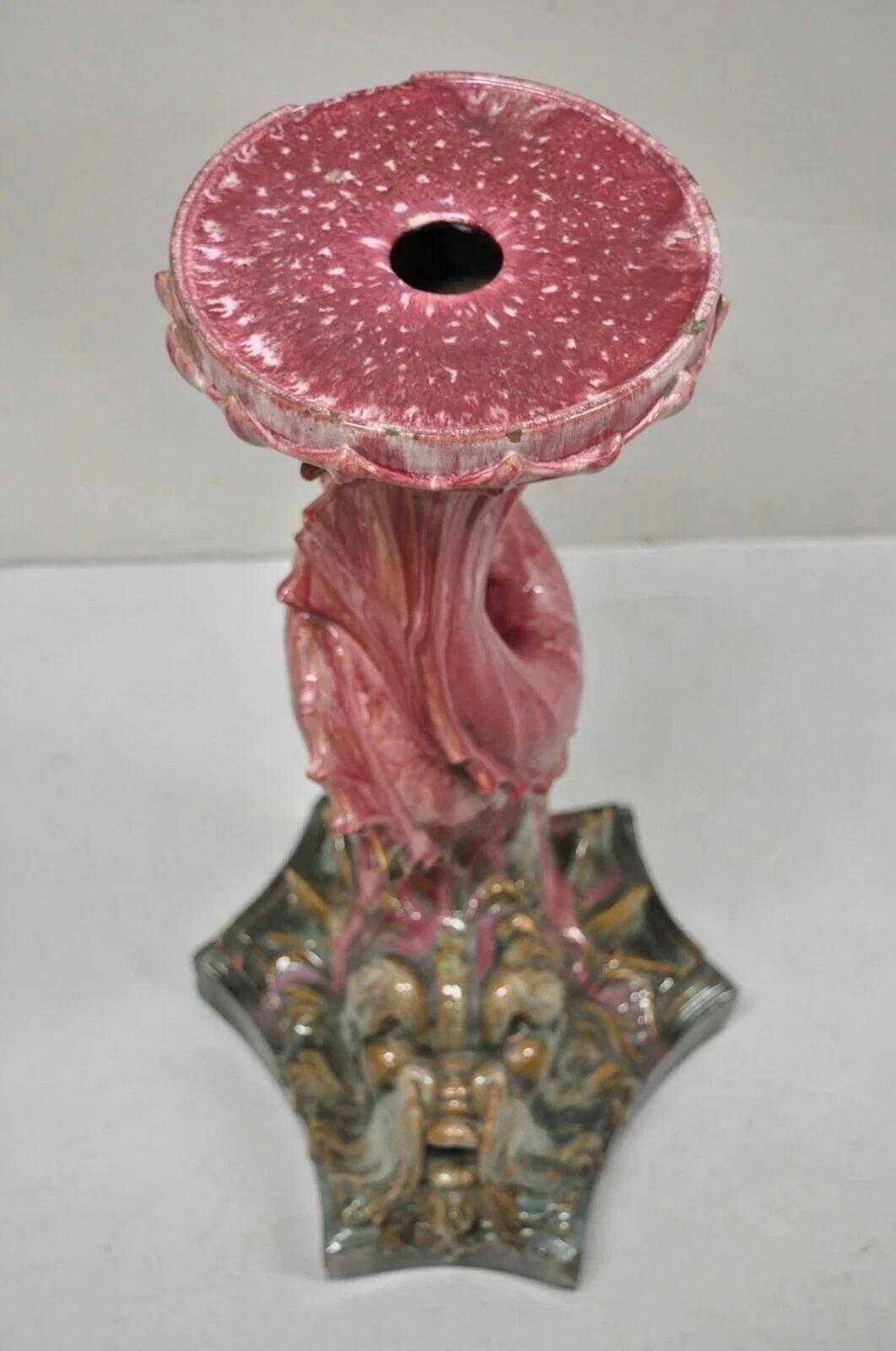 Sconosciuto Antico piedistallo per piante in terracotta Delfino Serpente Rosa in vendita