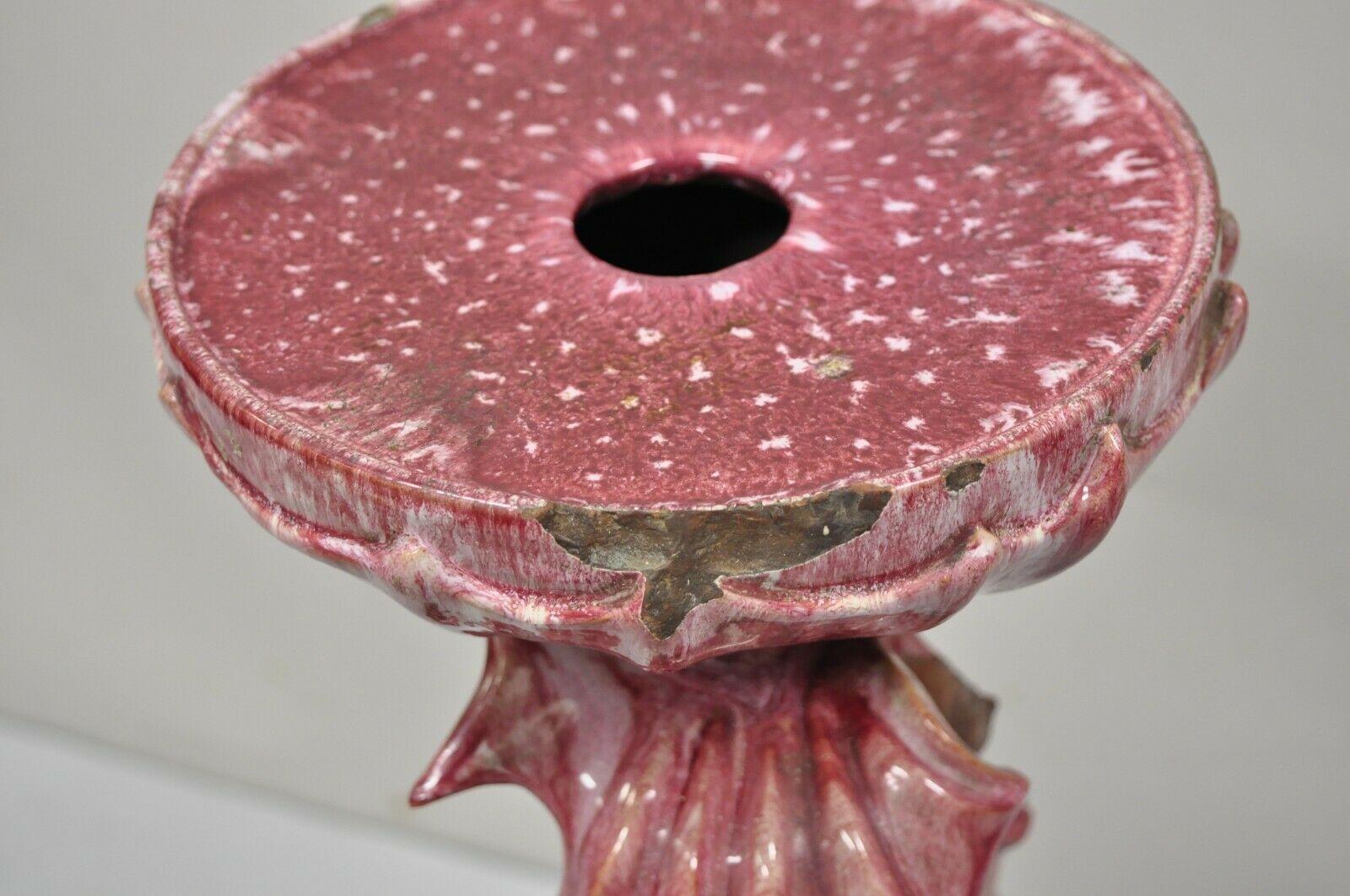 European Antique Majolica Terracotta Pottery Dolphin Serpent Pink Plant Stand Pedestal For Sale
