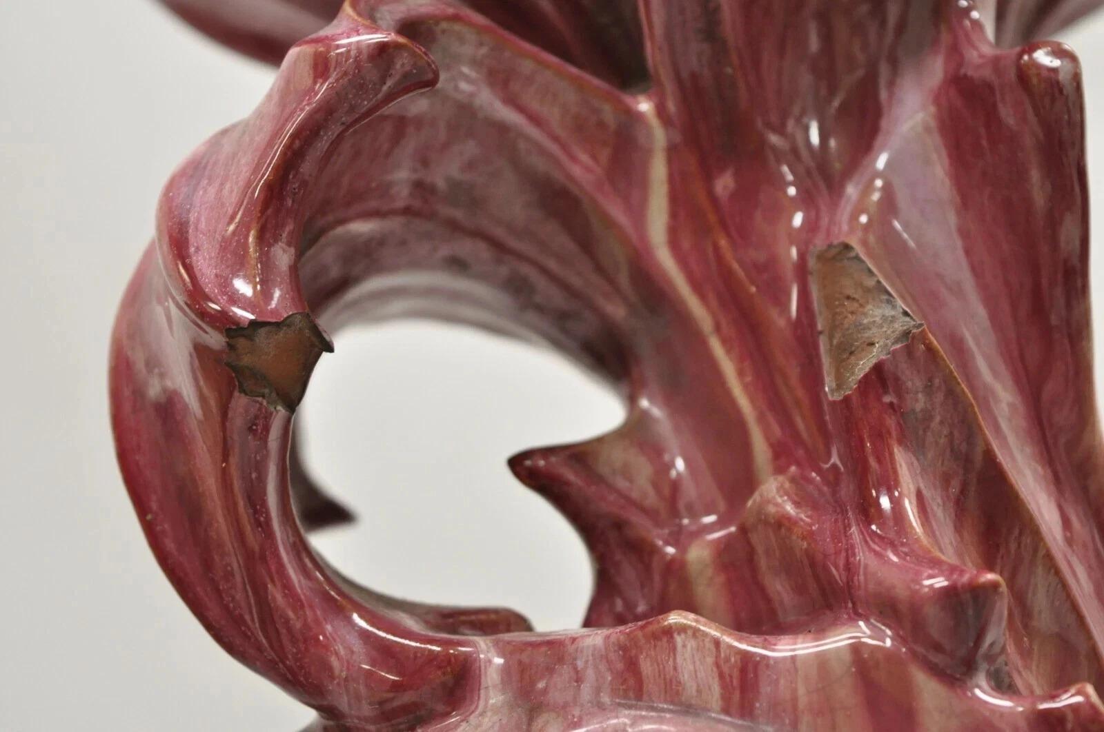 XIX secolo Antico piedistallo per piante in terracotta Delfino Serpente Rosa in vendita
