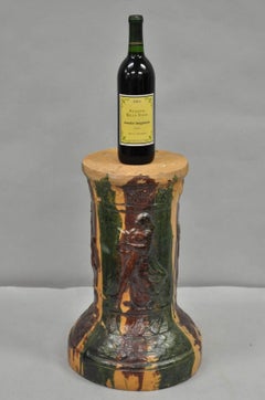 Antique Majolica Terracotta Red Green Drip Glaze Figural Plant Stand Pedestal