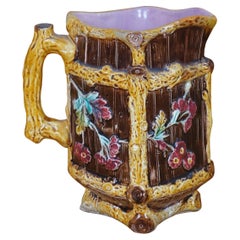 Antique Majolica Thomas Forester Bramble Flower Tree Branch Pitcher Jug 8"
