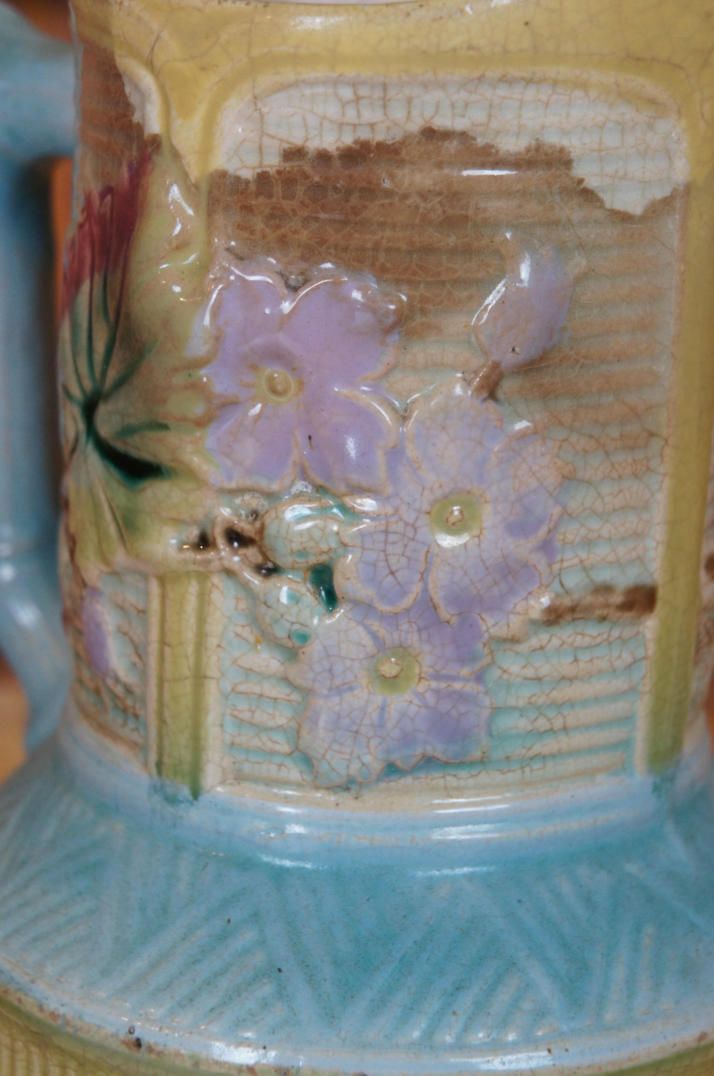 Antico Wardle Majolica Bamboo Basketweave Dogwood Flower Brocca 7