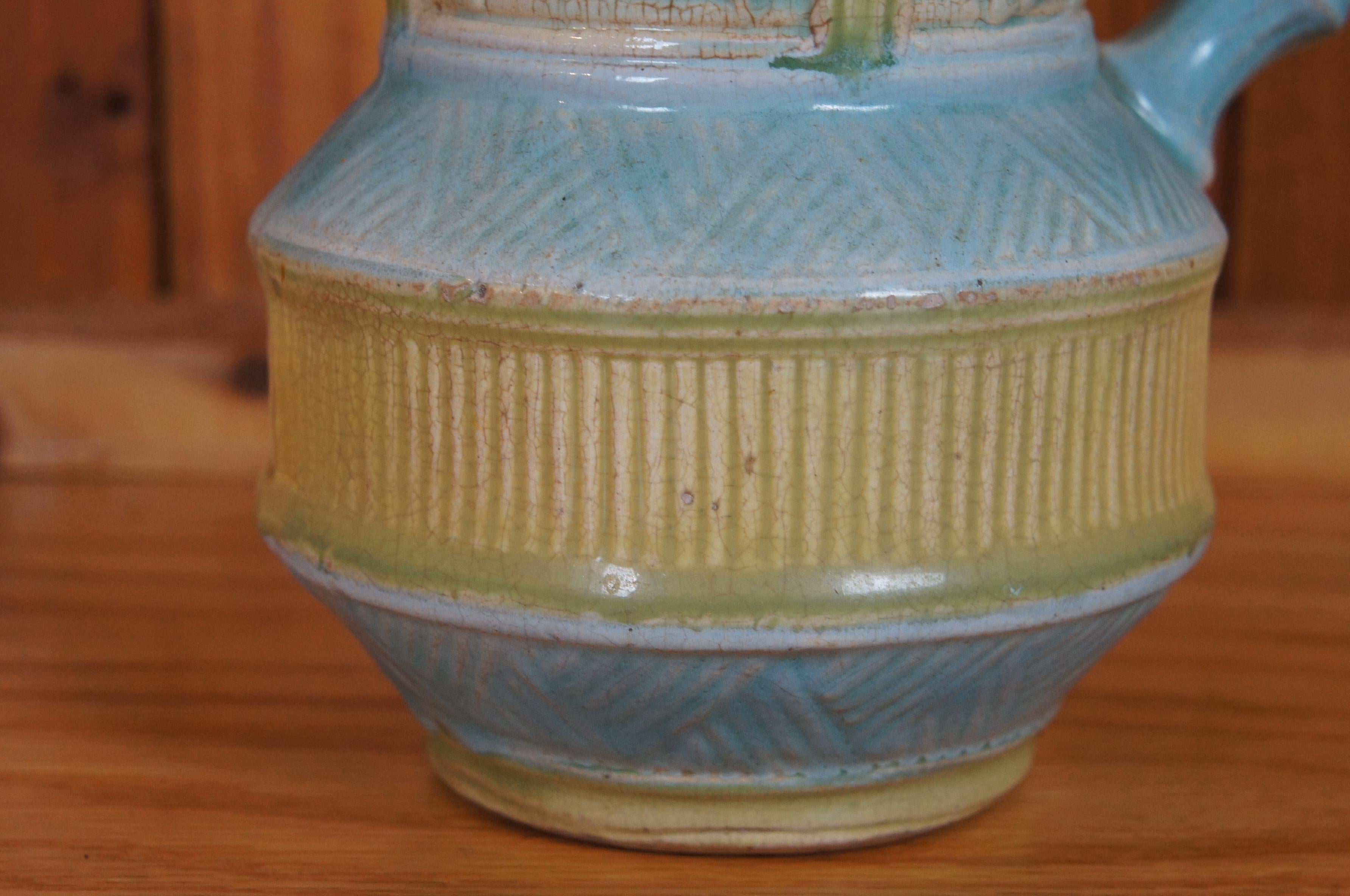 Antico Wardle Majolica Bamboo Basketweave Dogwood Flower Brocca 7