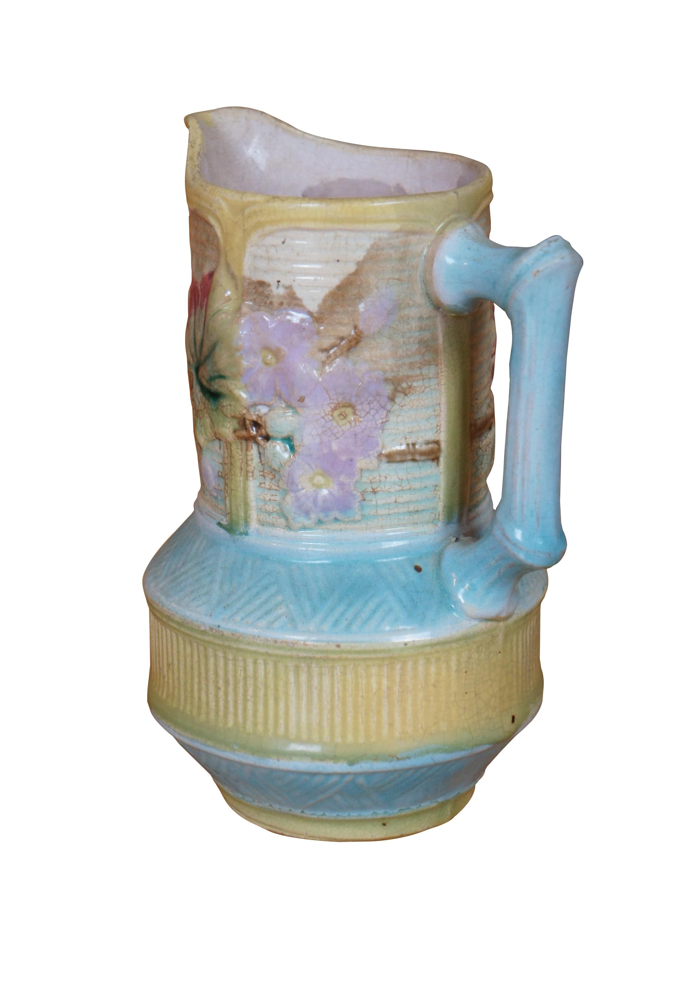 Vittoriano Antico Wardle Majolica Bamboo Basketweave Dogwood Flower Brocca 7