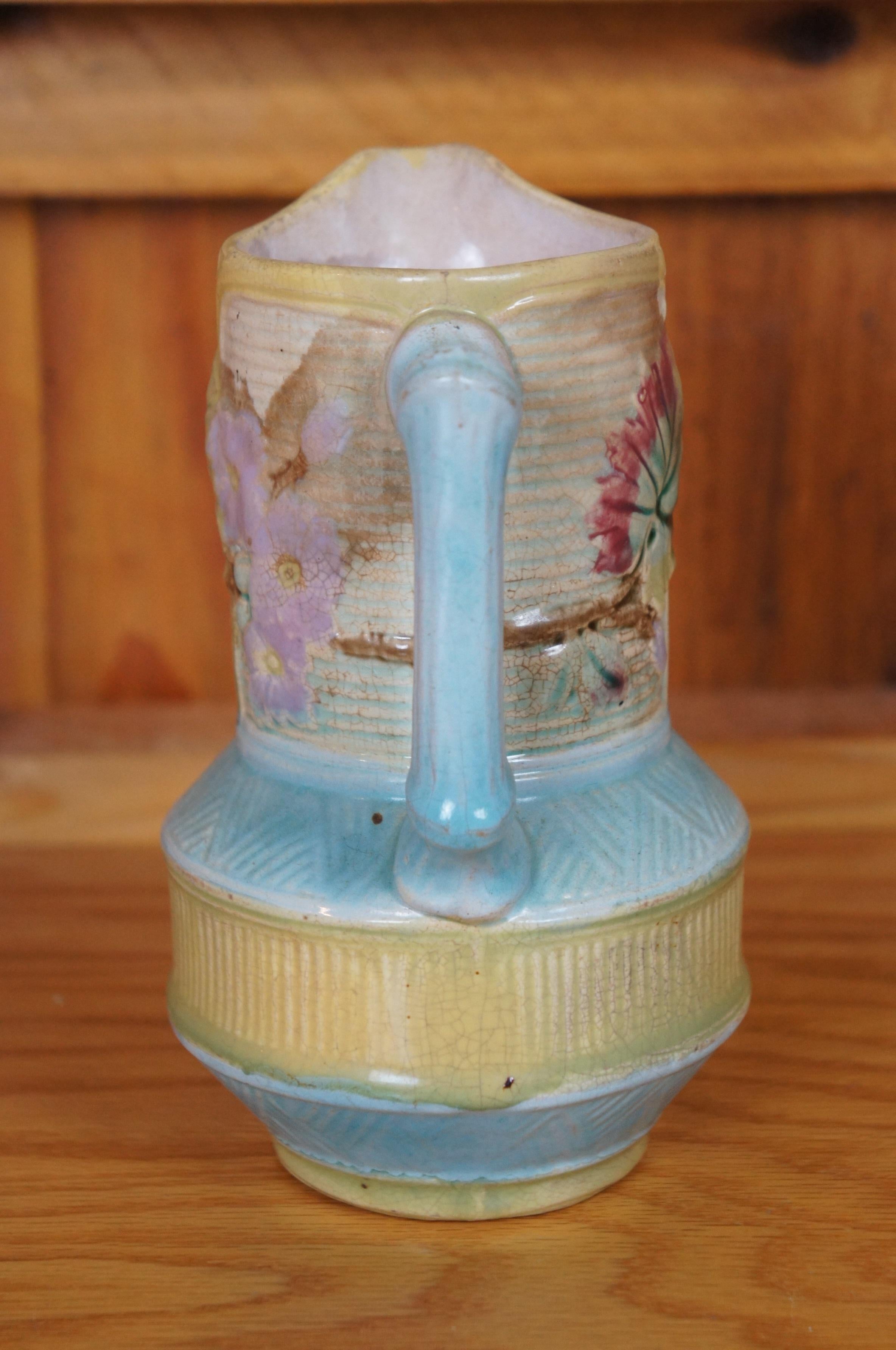 XIX secolo Antico Wardle Majolica Bamboo Basketweave Dogwood Flower Brocca 7