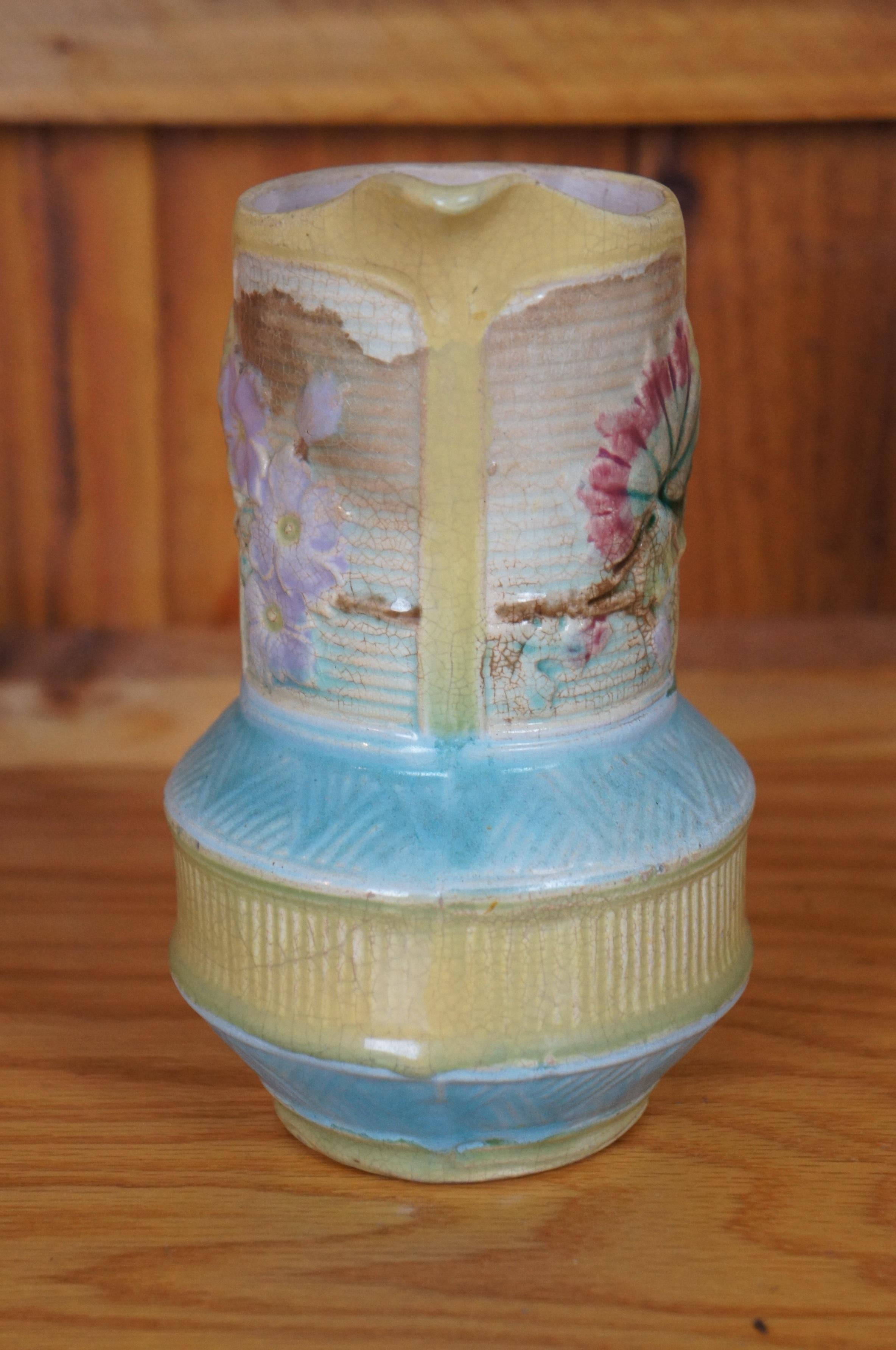 Antico Wardle Majolica Bamboo Basketweave Dogwood Flower Brocca 7