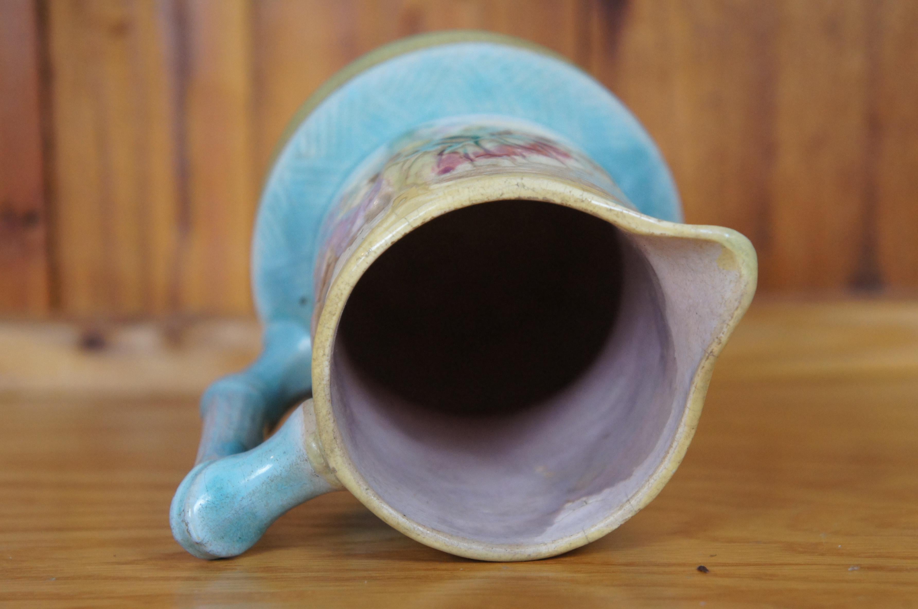 Antico Wardle Majolica Bamboo Basketweave Dogwood Flower Brocca 7