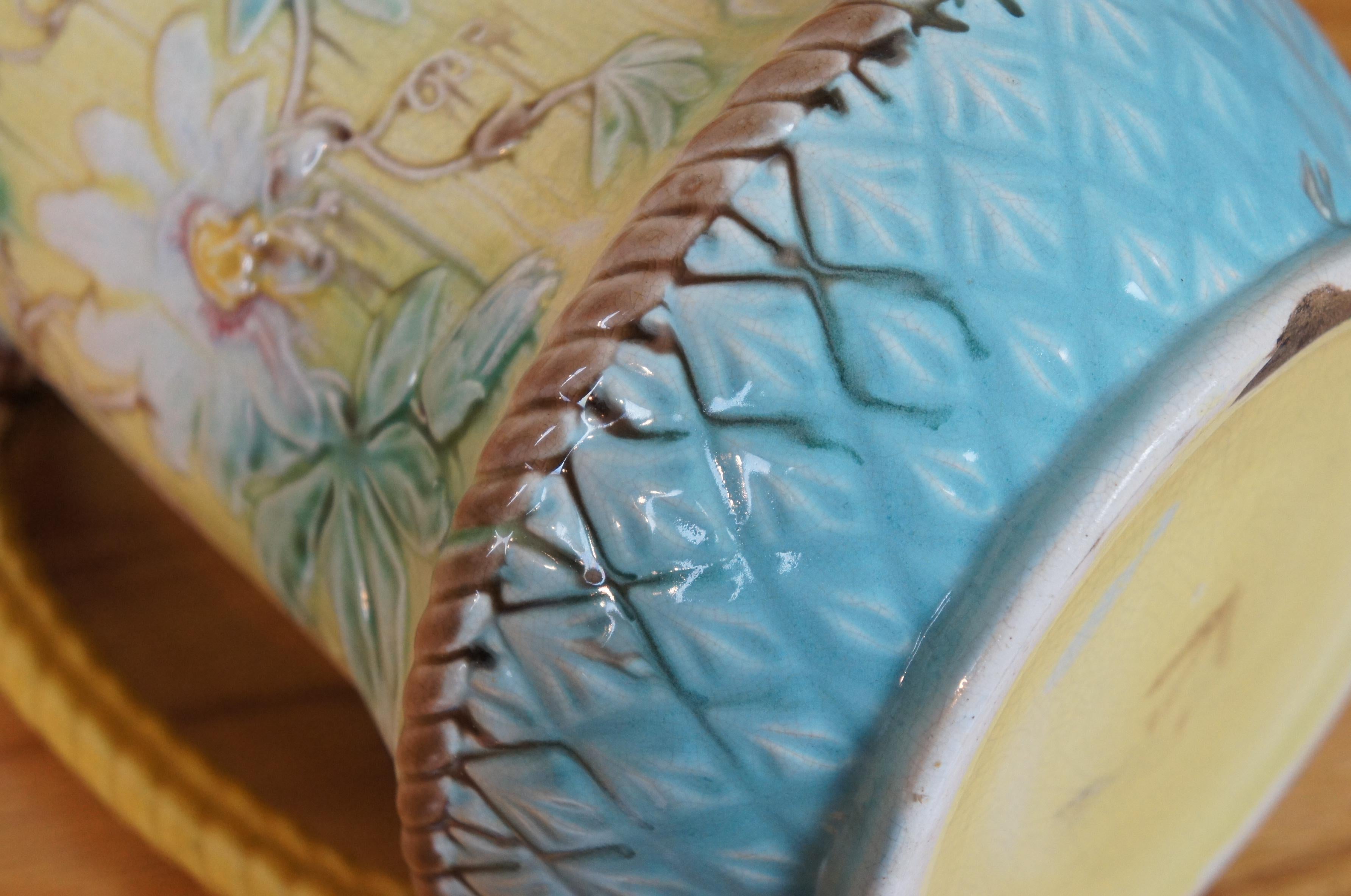 Antico Wardle Majolica Floral Passion Flower Pineapple Rope Bow Pitcher Jug 11