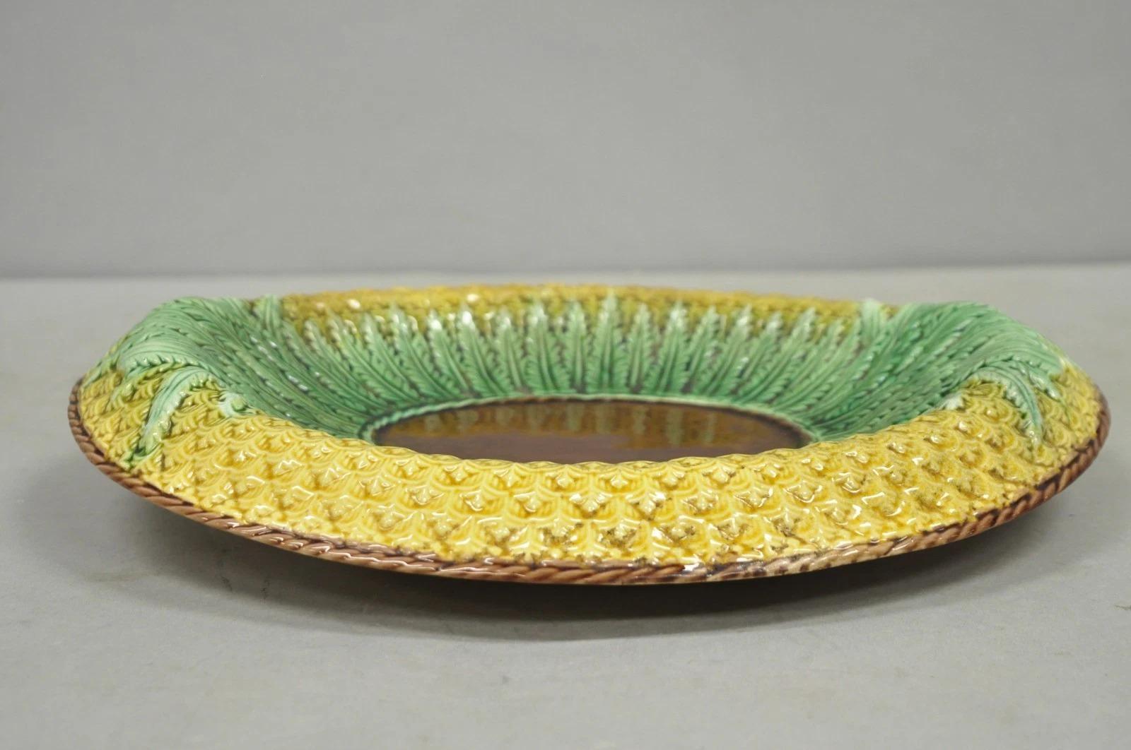 Ancienne Majolique Blé Ananas Céramique Glacée Assiette Plat à Pain Plat en vente 4