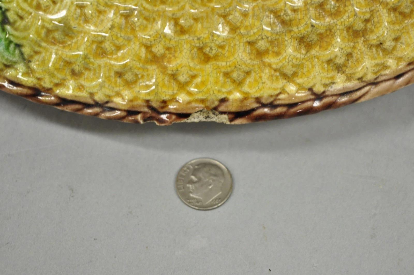 Ancienne Majolique Blé Ananas Céramique Glacée Assiette Plat à Pain Plat en vente 1