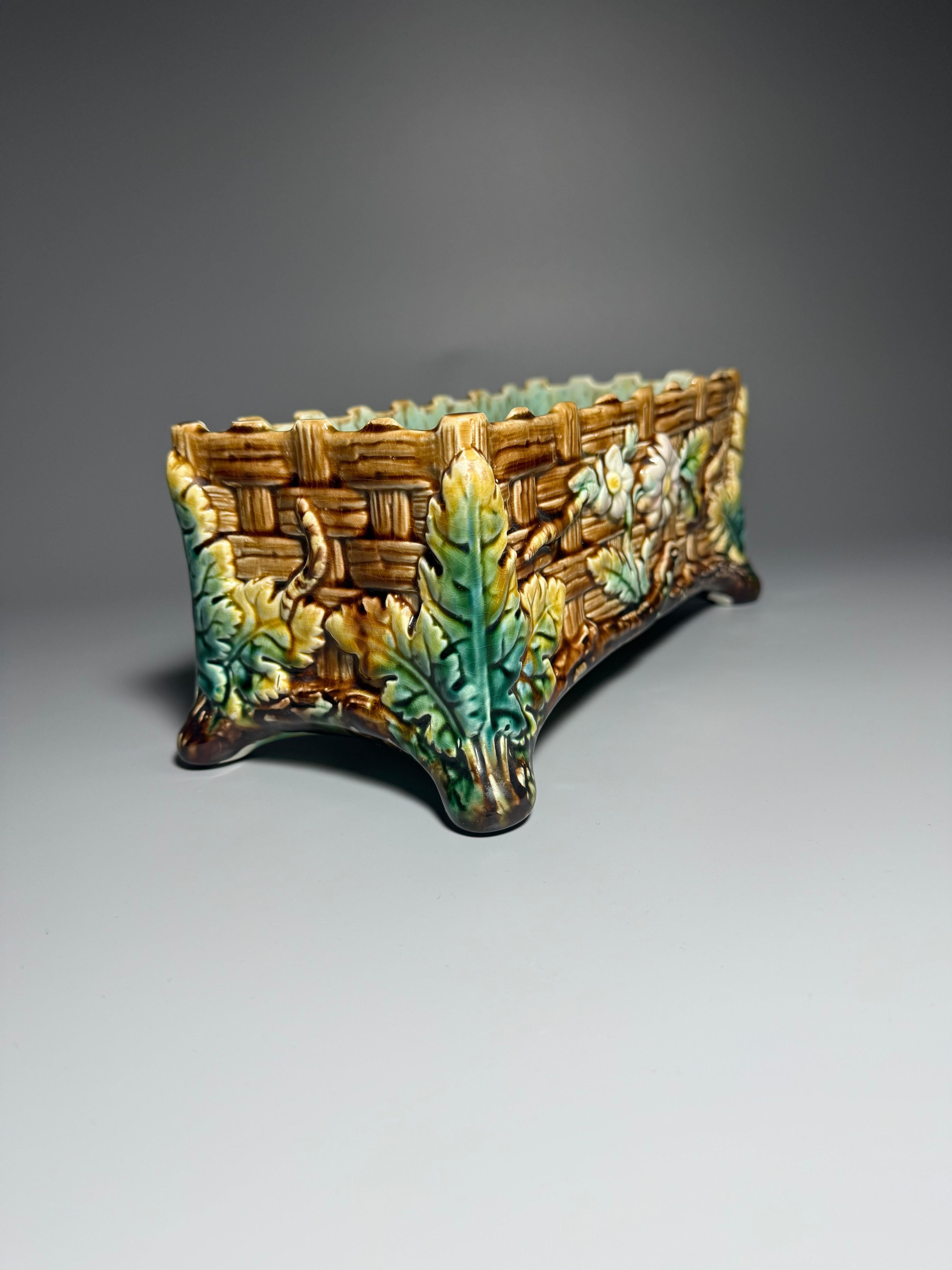 Glazed Antique Majolika Jardiniere Flowers pot Rörstrand Sweden A Late 19th Century For Sale