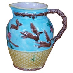 Antique Majollica Thomas Forester Crane Dogwood Creamer Pitcher Jug 6"