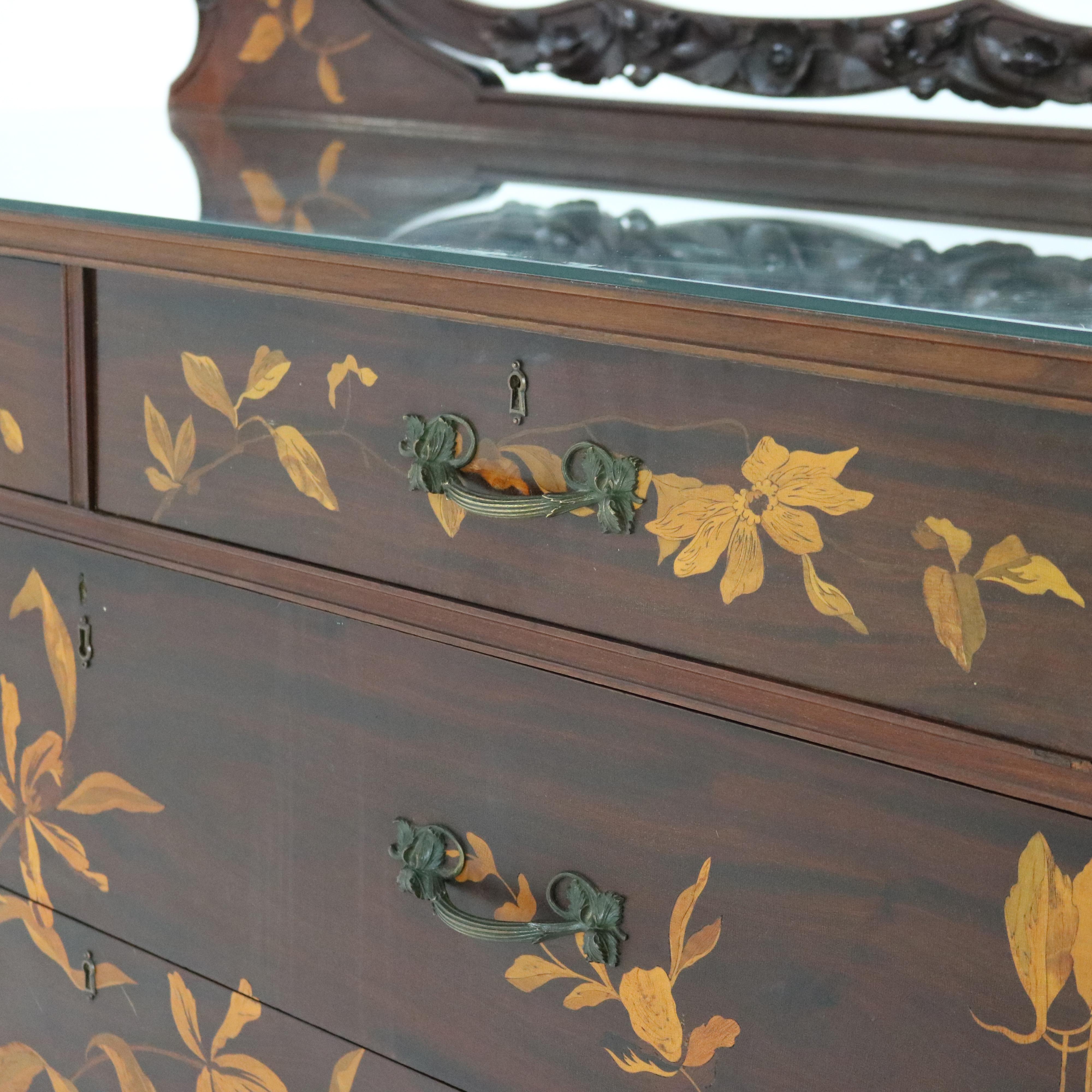 Antique Majorelle/Galle Art Nouveau Mahogany & Satinwood Marquetry Dresser c1900 5
