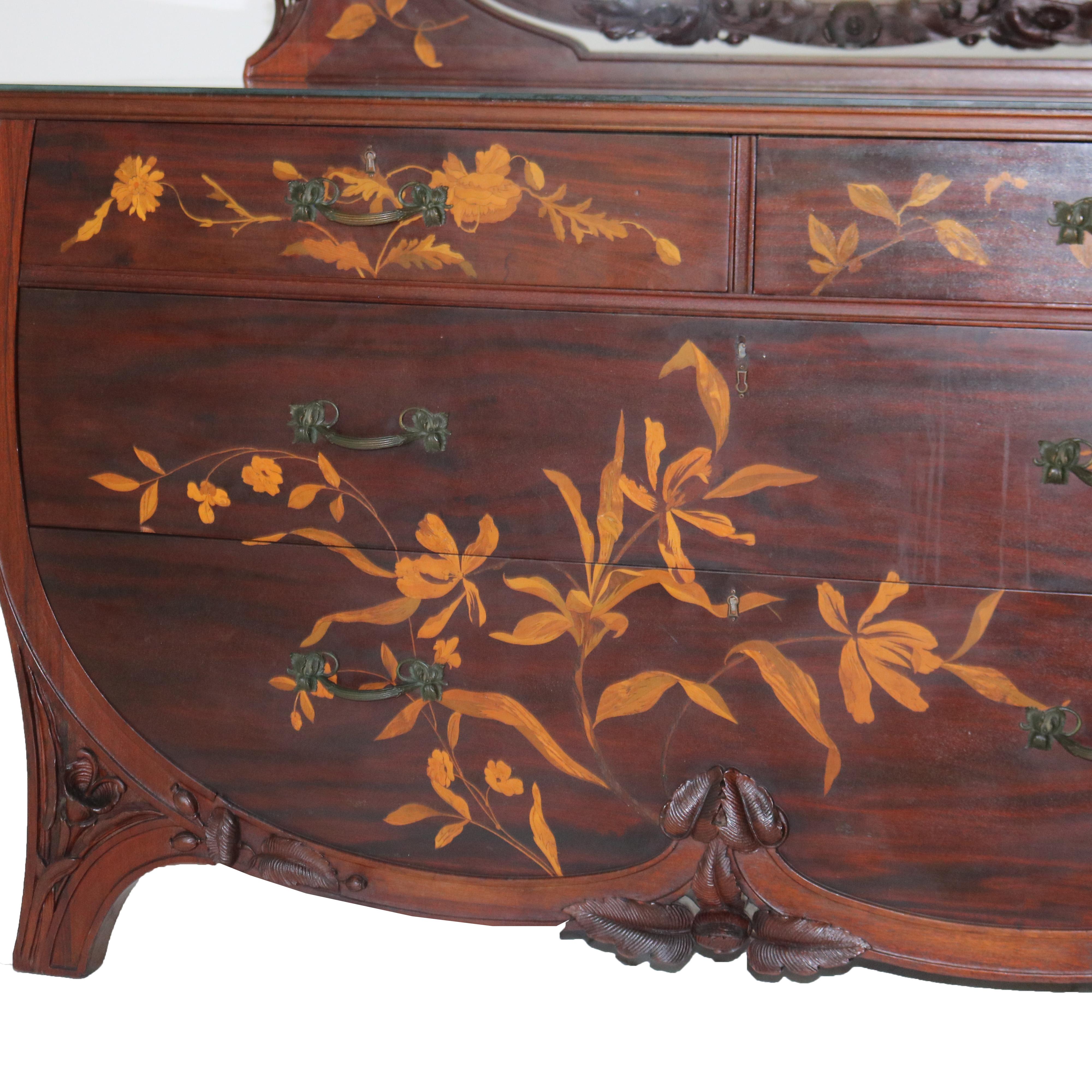Antique Majorelle/Galle Art Nouveau Mahogany & Satinwood Marquetry Dresser c1900 9