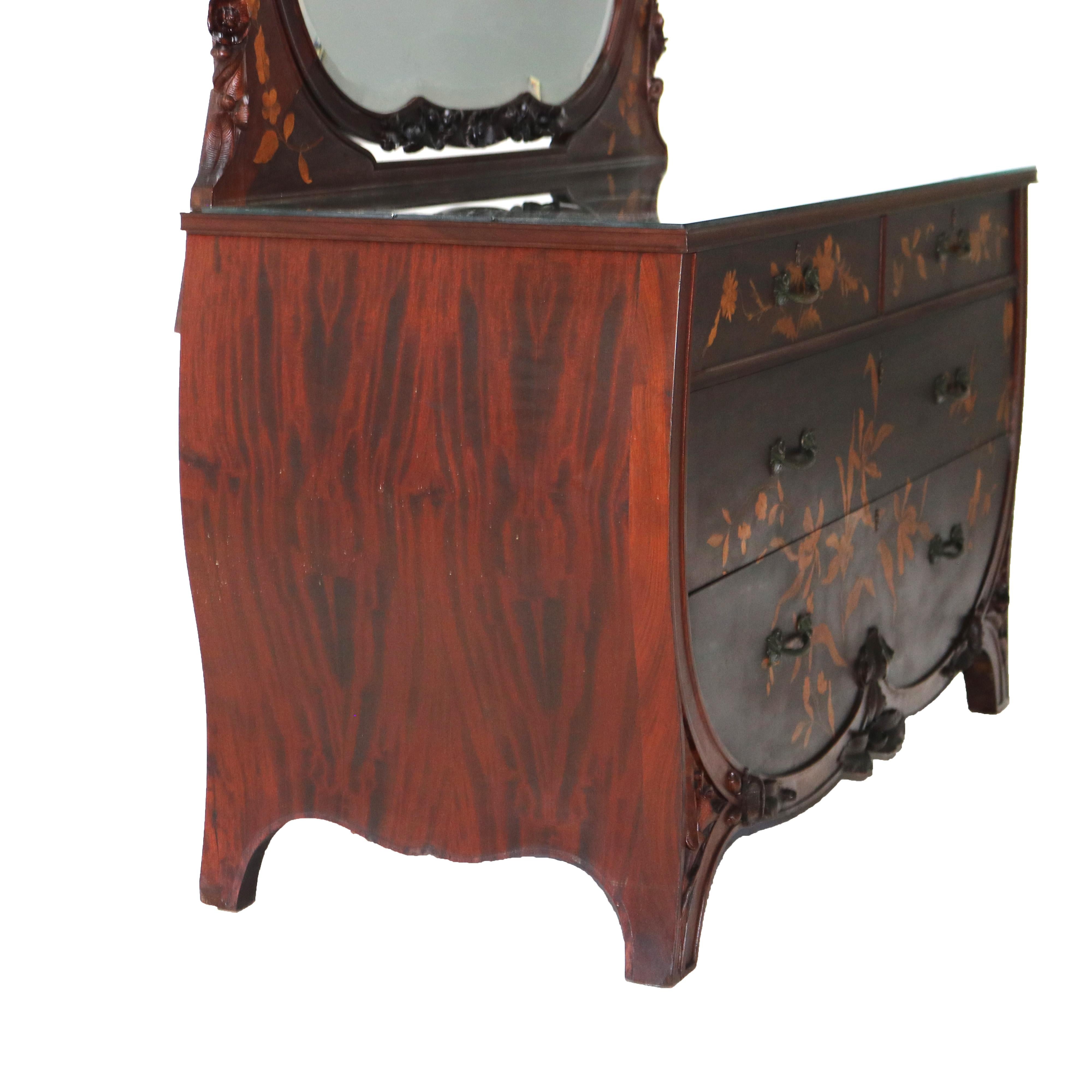 Antique Majorelle/Galle Art Nouveau Mahogany & Satinwood Marquetry Dresser c1900 11