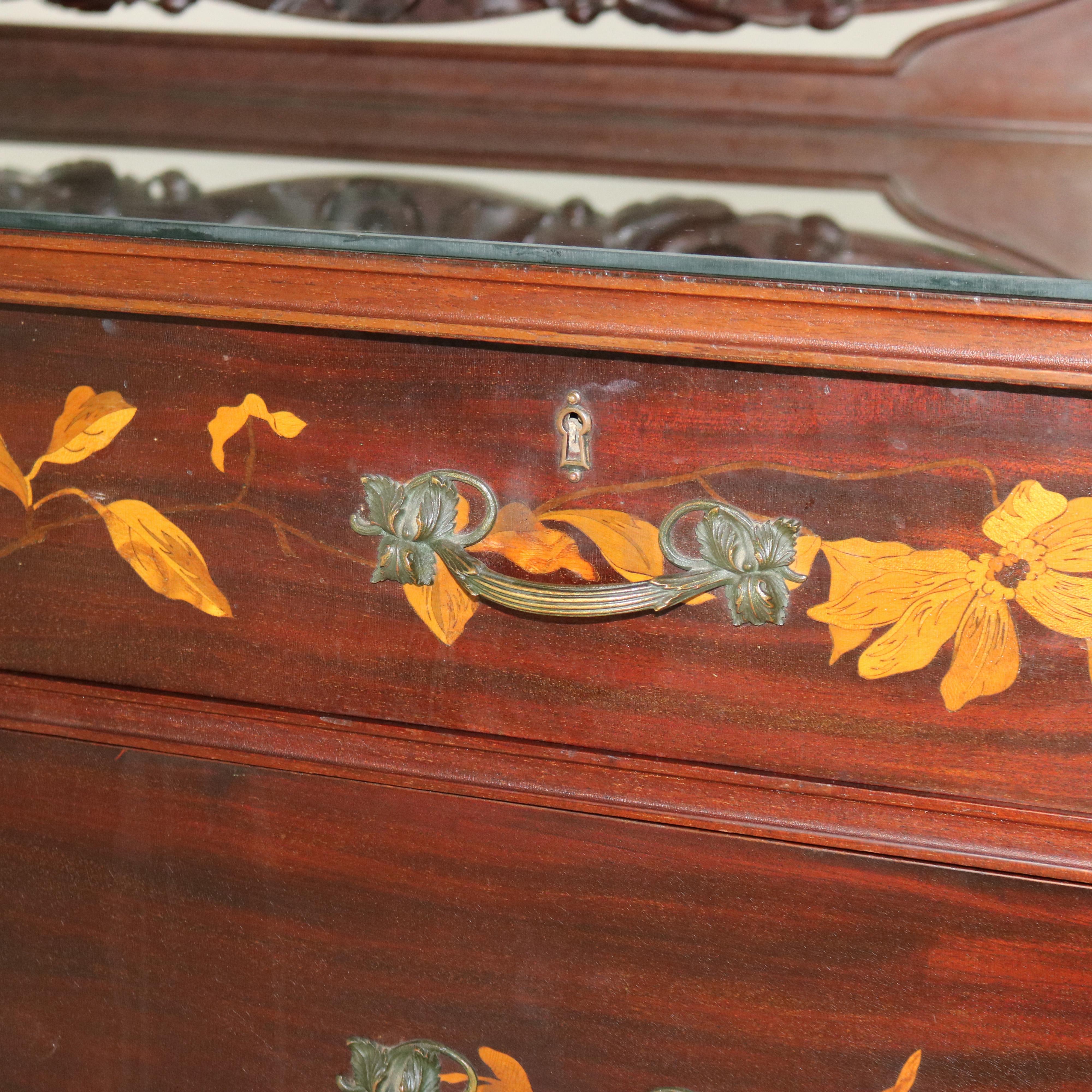 20th Century Antique Majorelle/Galle Art Nouveau Mahogany & Satinwood Marquetry Dresser c1900