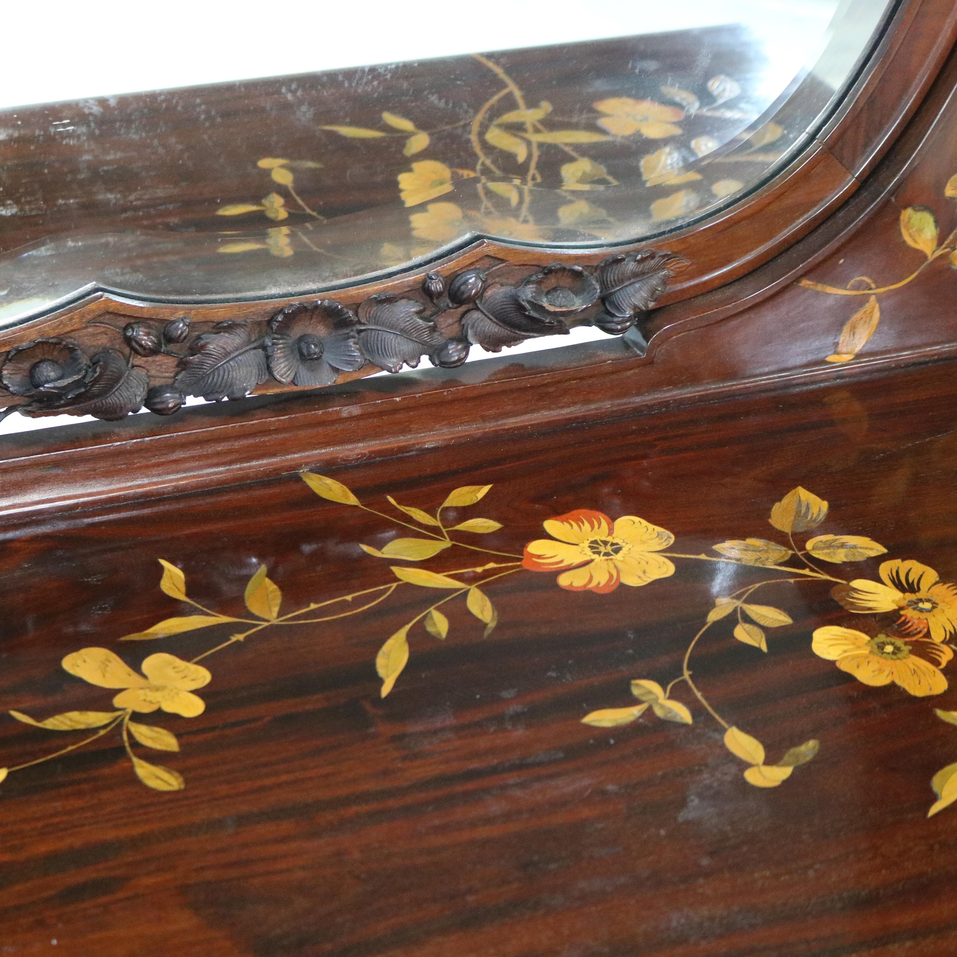 Antiker Majorelle/Galle-Schminktisch aus Mahagoni und Seidenholz mit Intarsien im Art nouveau-Stil, um 1900 6