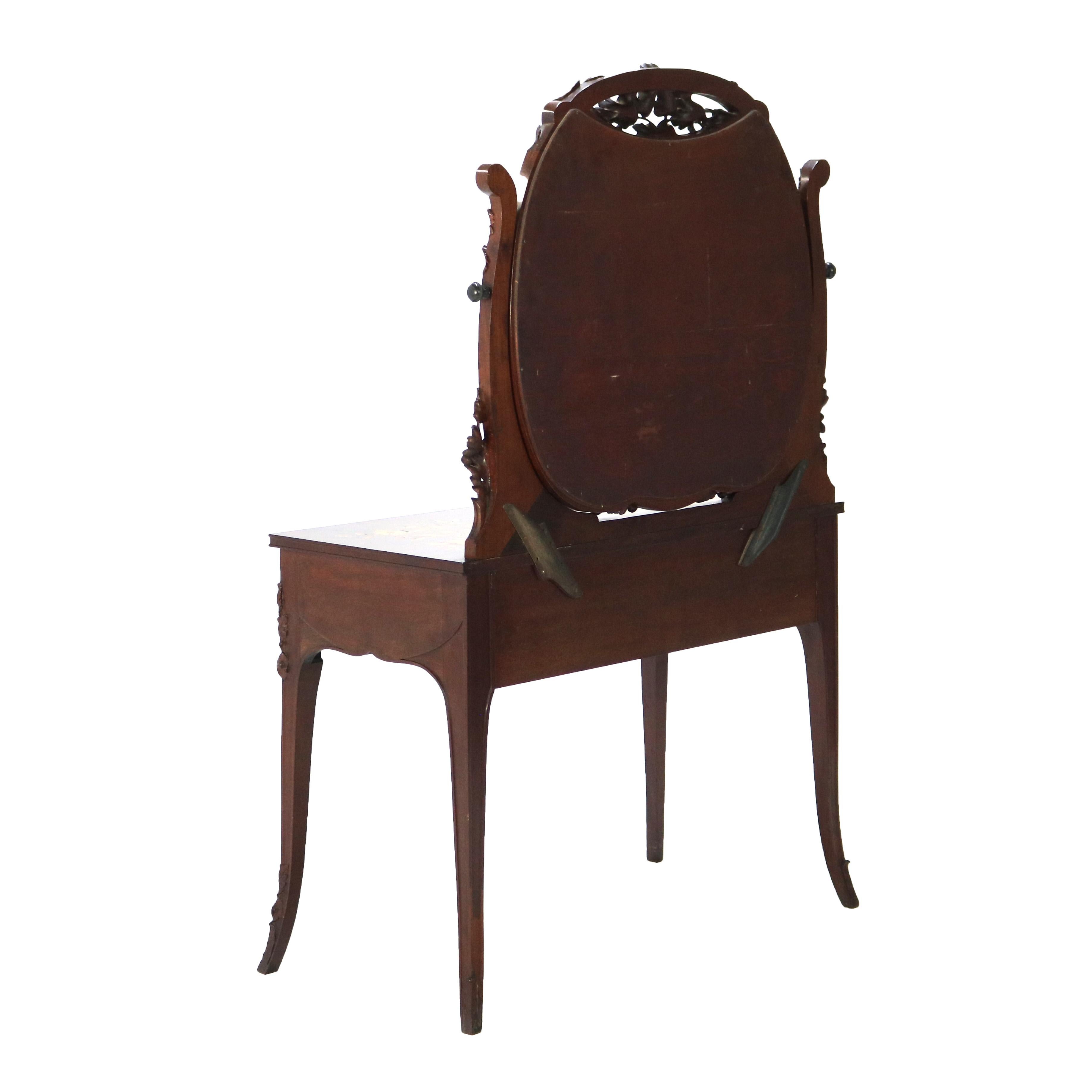 Antiker Majorelle/Galle-Schminktisch aus Mahagoni und Seidenholz mit Intarsien im Art nouveau-Stil, um 1900 11