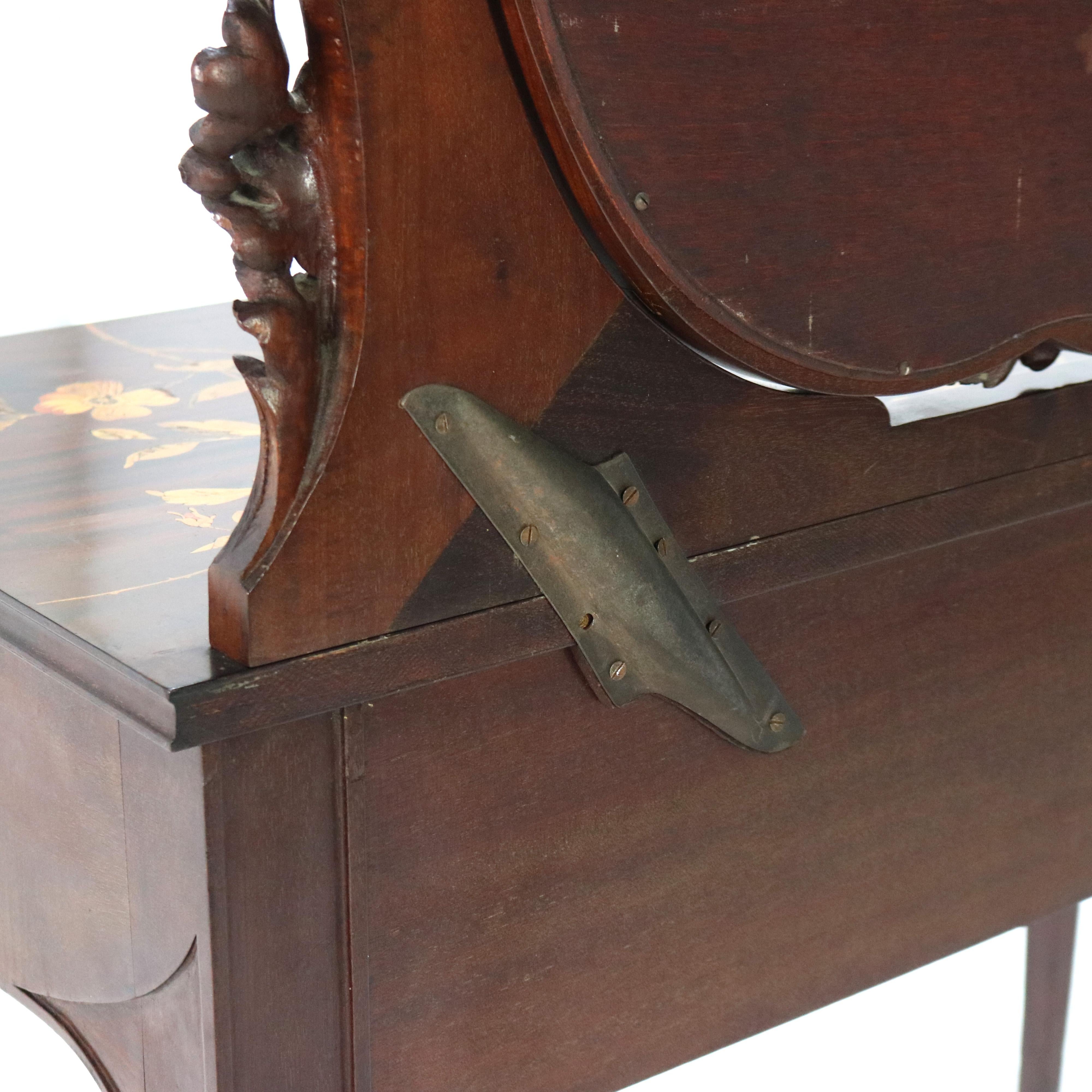 Antiker Majorelle/Galle-Schminktisch aus Mahagoni und Seidenholz mit Intarsien im Art nouveau-Stil, um 1900 12