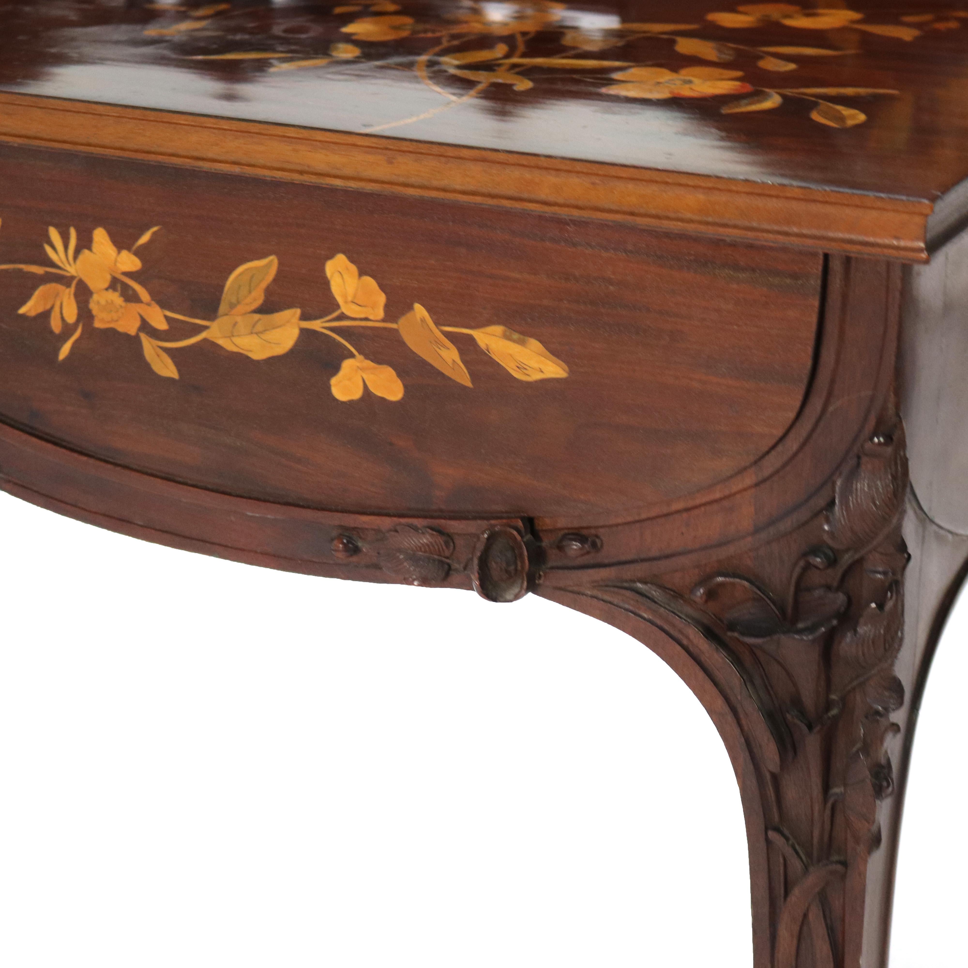 Antiker Majorelle/Galle-Schminktisch aus Mahagoni und Seidenholz mit Intarsien im Art nouveau-Stil, um 1900 im Zustand „Gut“ in Big Flats, NY
