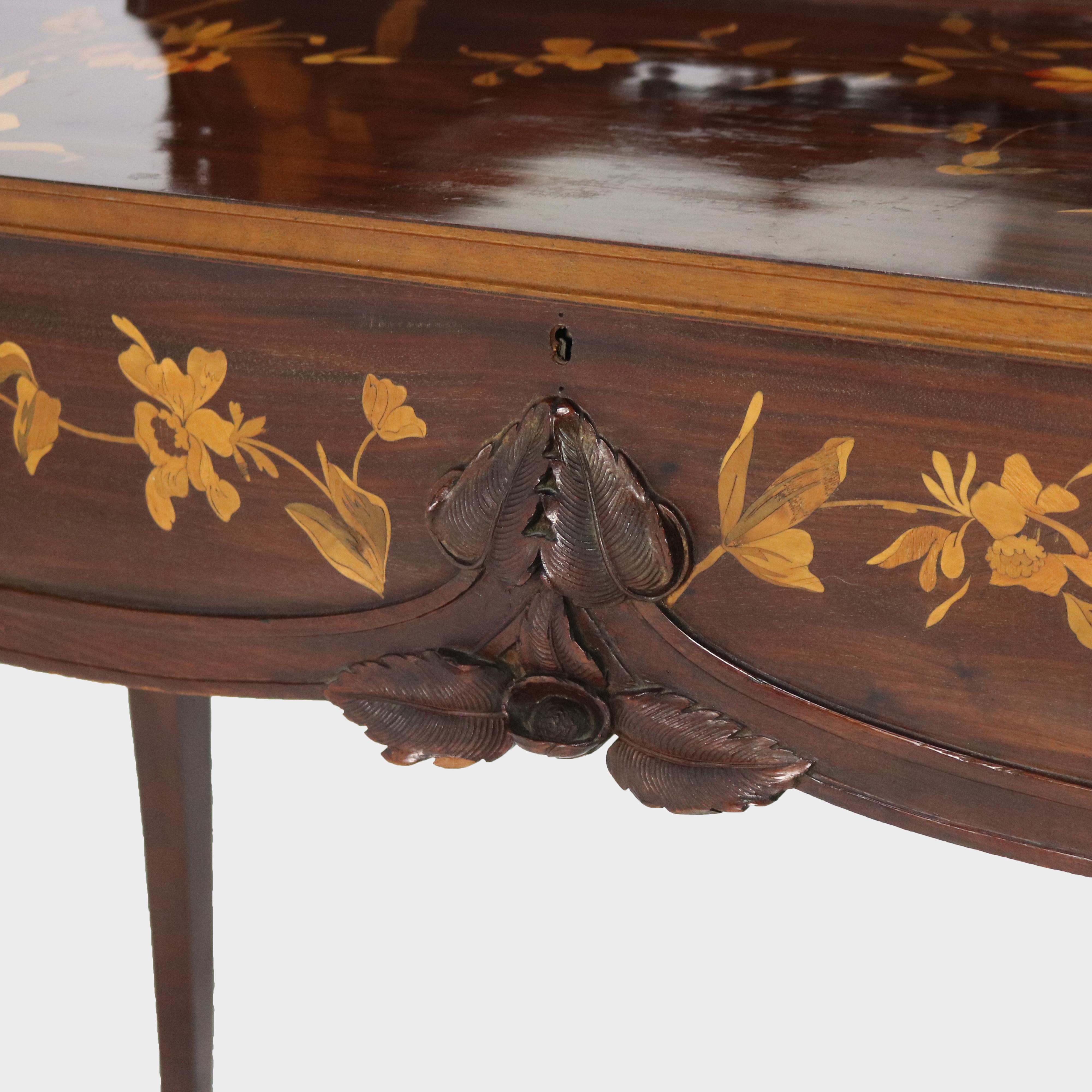 Antiker Majorelle/Galle-Schminktisch aus Mahagoni und Seidenholz mit Intarsien im Art nouveau-Stil, um 1900 (20. Jahrhundert)