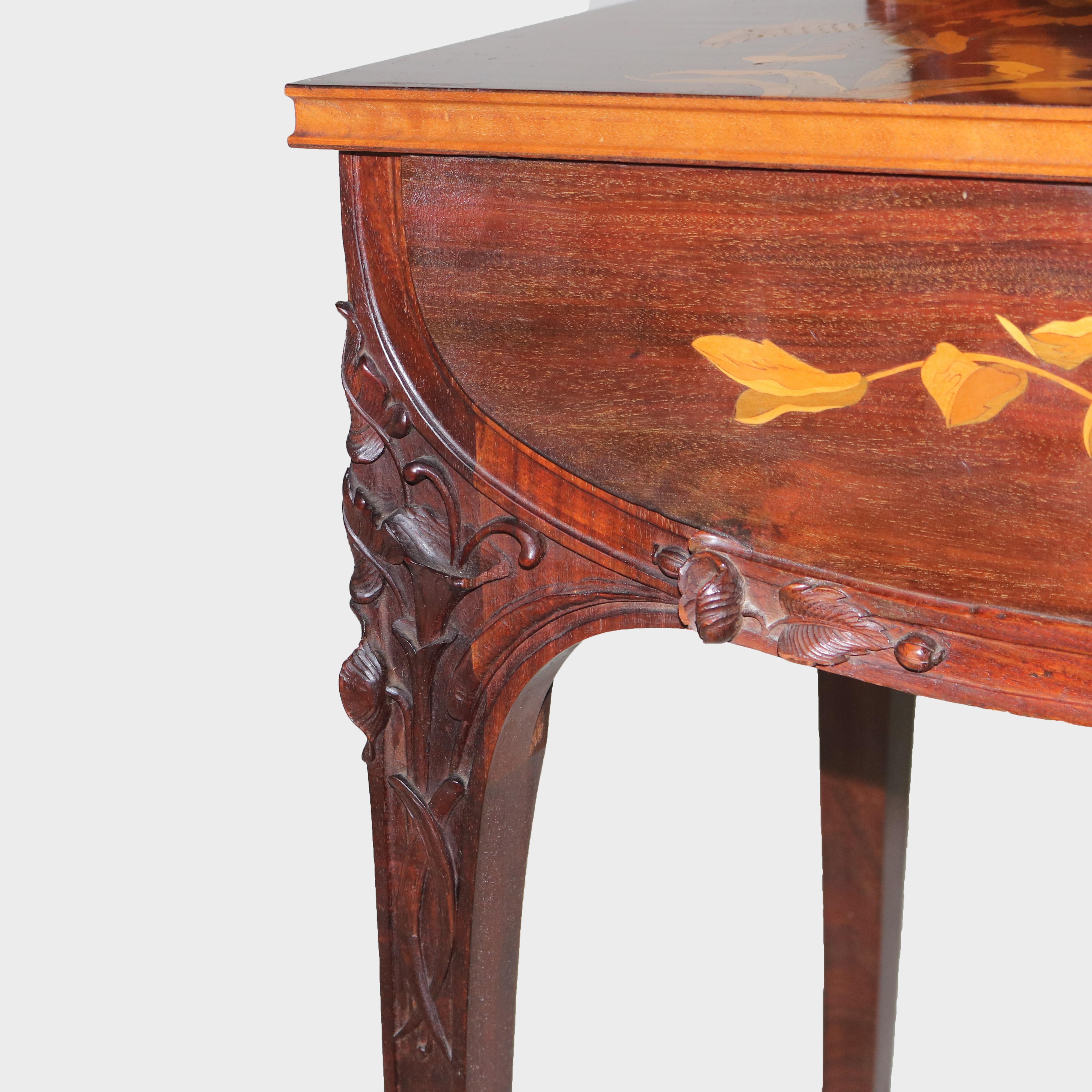 Antiker Majorelle/Galle-Schminktisch aus Mahagoni und Seidenholz mit Intarsien im Art nouveau-Stil, um 1900 1