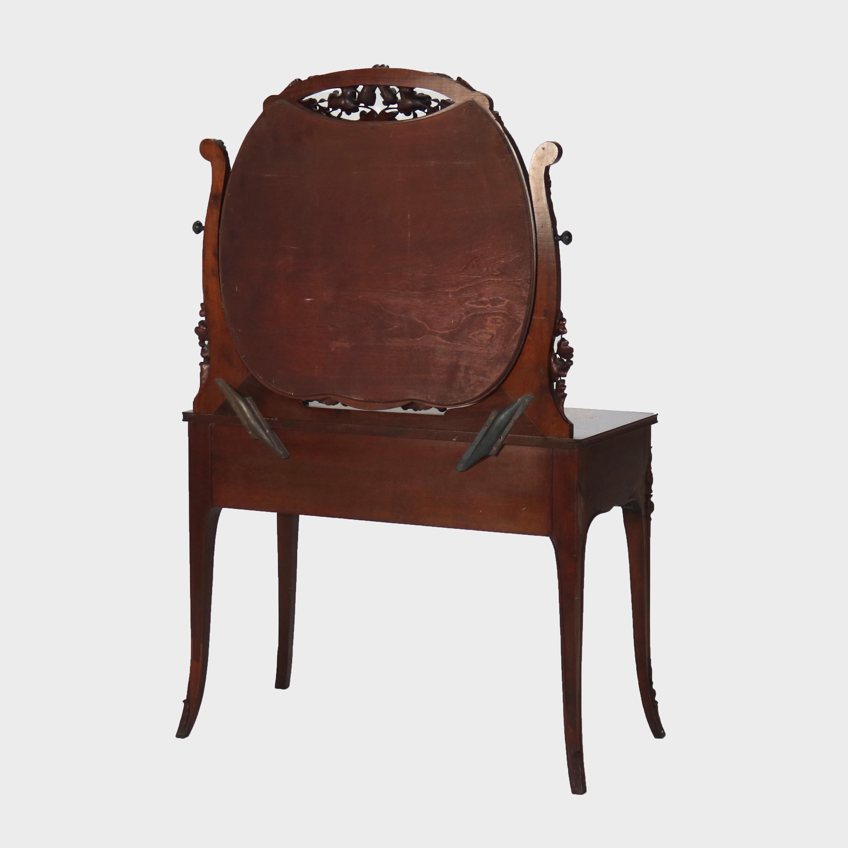 Antiker Majorelle/Galle-Schminktisch aus Mahagoni und Seidenholz mit Intarsien im Art nouveau-Stil, um 1900 2