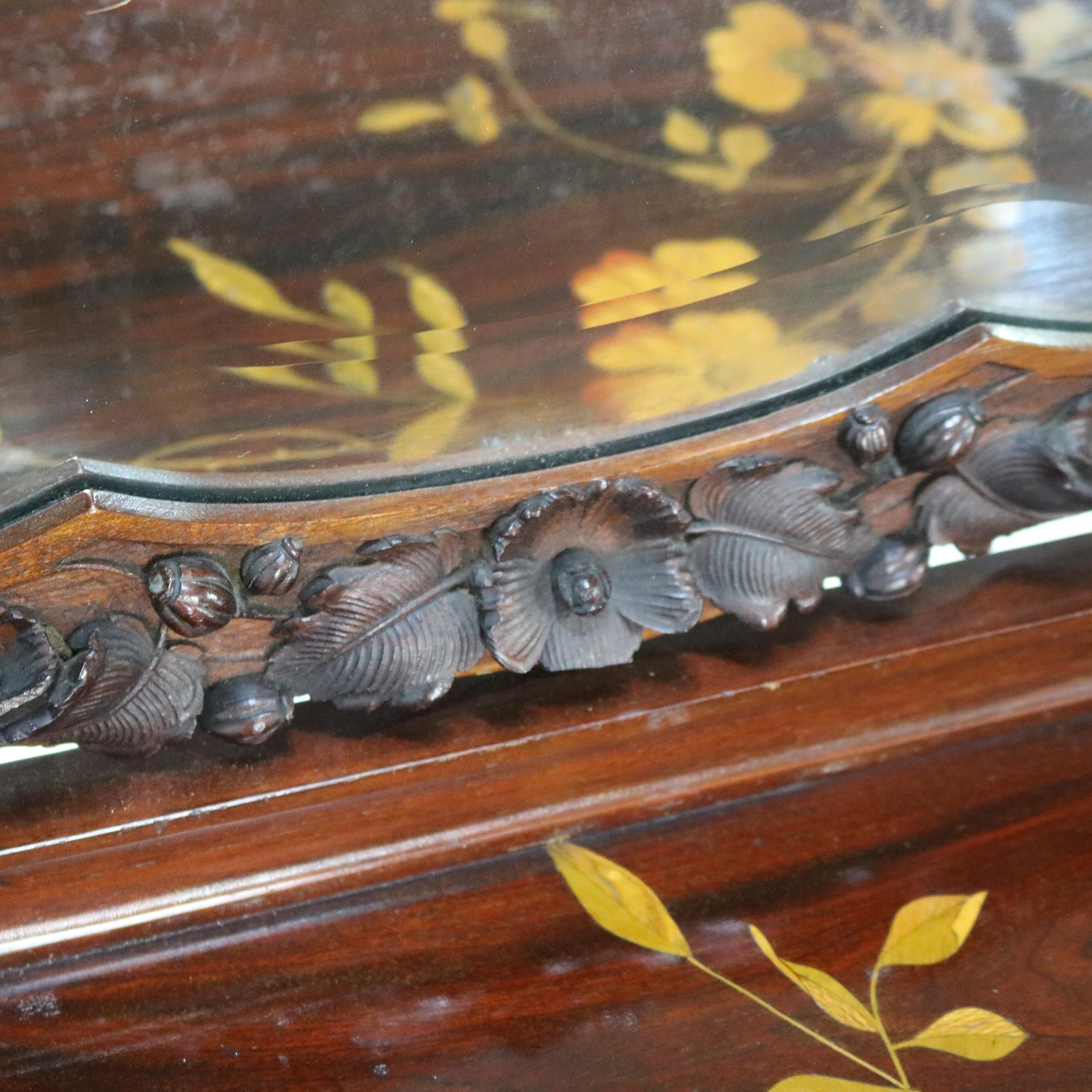 Antiker Majorelle/Galle-Schminktisch aus Mahagoni und Seidenholz mit Intarsien im Art nouveau-Stil, um 1900 5