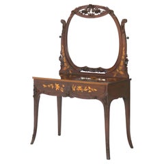 Antique Majorelle/Galle Art Nouveau Mahogany & Satinwood Marquetry Vanity c1900