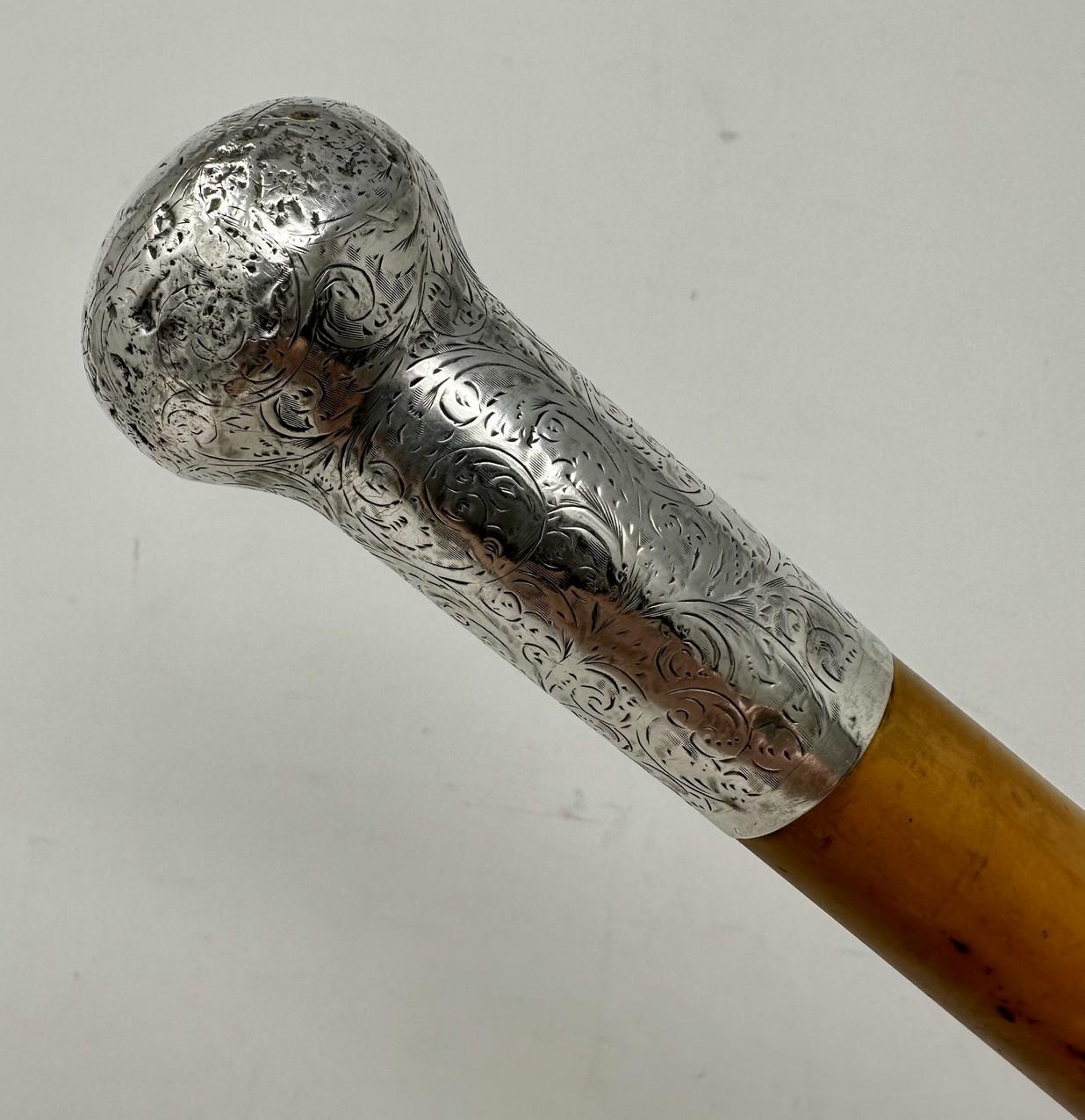 Victorian Antique Malacca Wooden English Walking Swagger Stick Cane Sterling Silver London