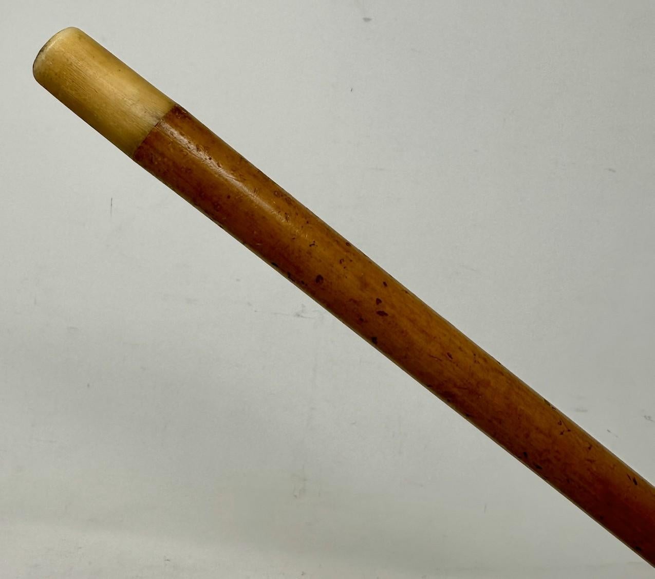 Antique Malacca Wooden English Walking Swagger Stick Cane Sterling Silver London In Good Condition In Dublin, Ireland