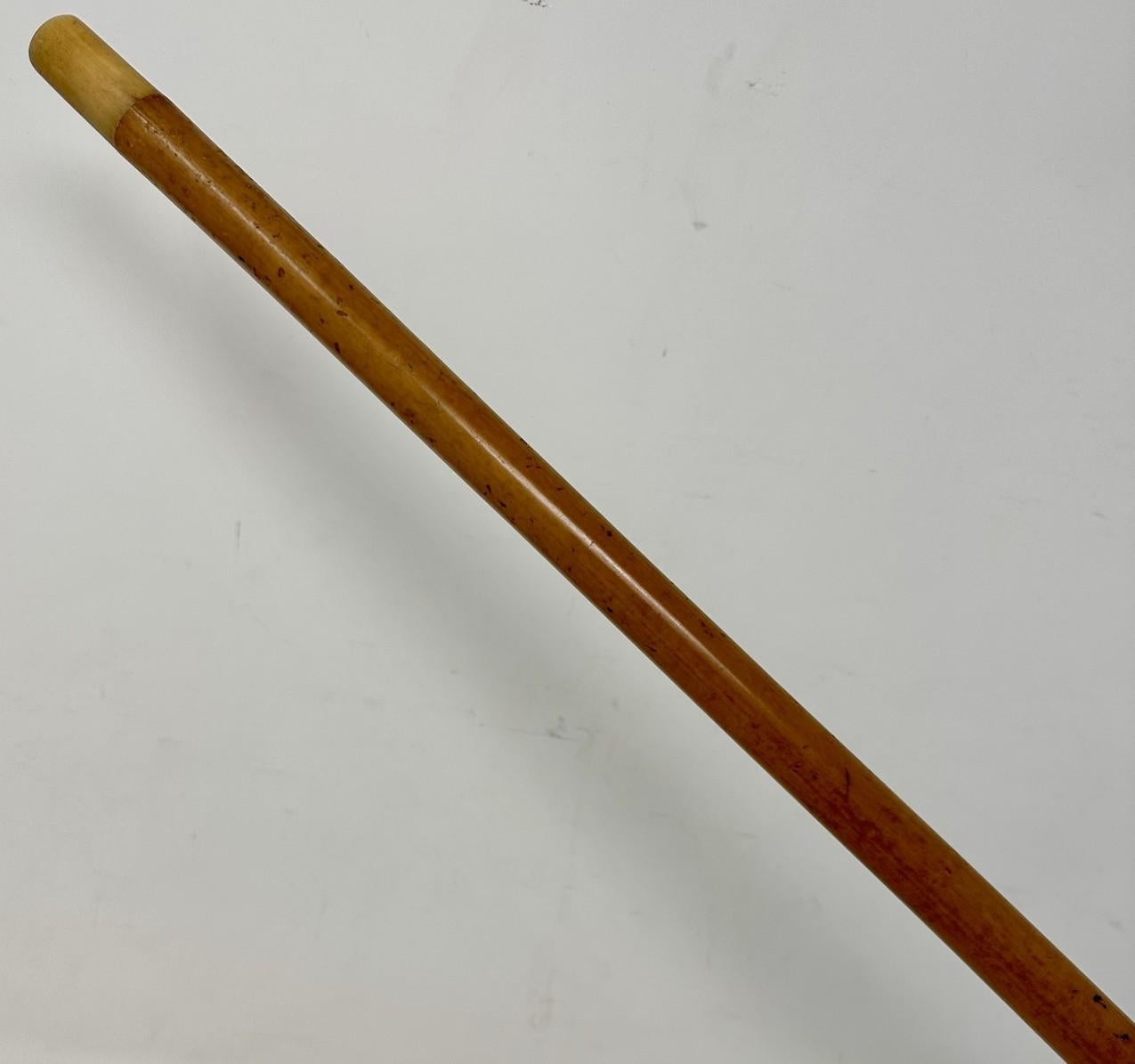 19th Century Antique Malacca Wooden English Walking Swagger Stick Cane Sterling Silver London