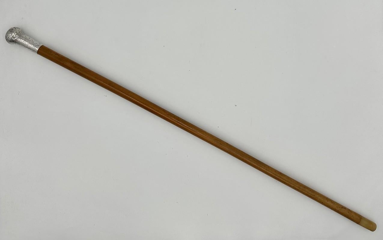 Antique Malacca Wooden English Walking Swagger Stick Cane Sterling Silver London 1