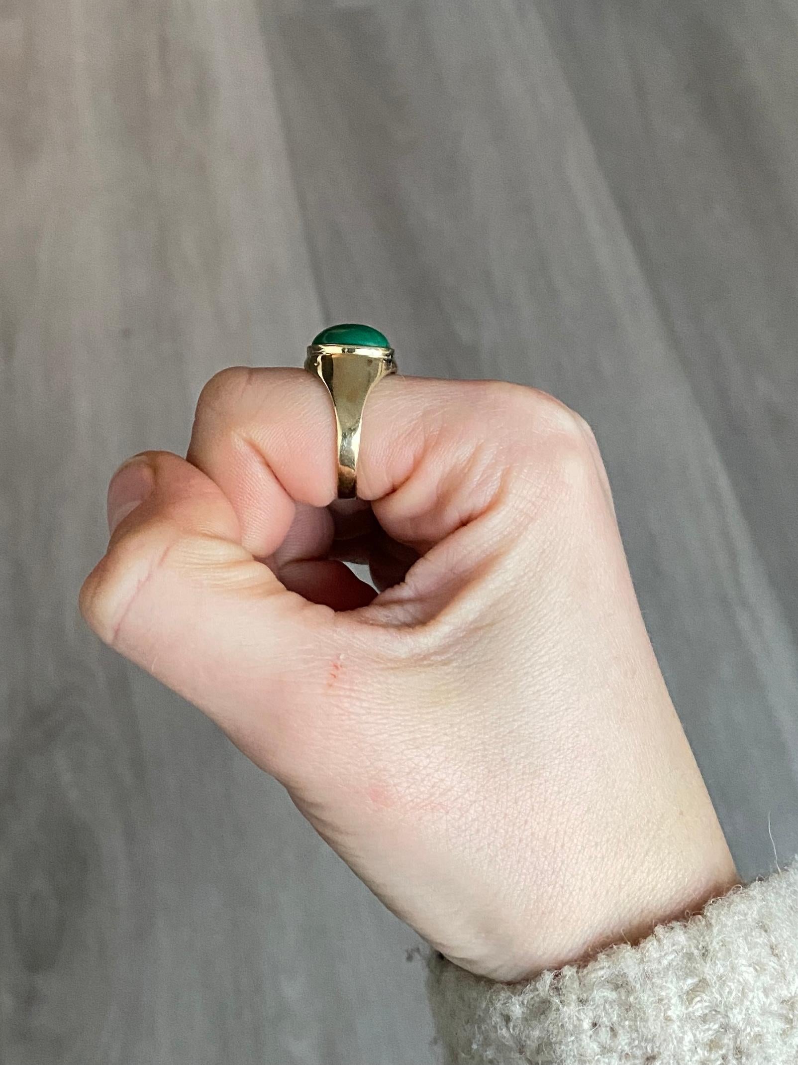 Women's or Men's Antique Malachite and 9 Carat Gold Signet Ring