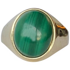 Antique Malachite and 9 Carat Gold Signet Ring