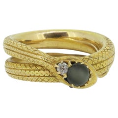 Antique Malachite and Diamond Snake Ring