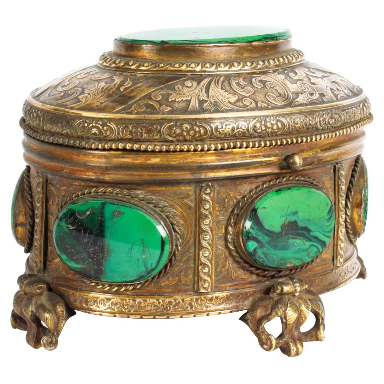 Antique Malachite and Gilt Bronze Lidded Jewelry Casket, 19th Century